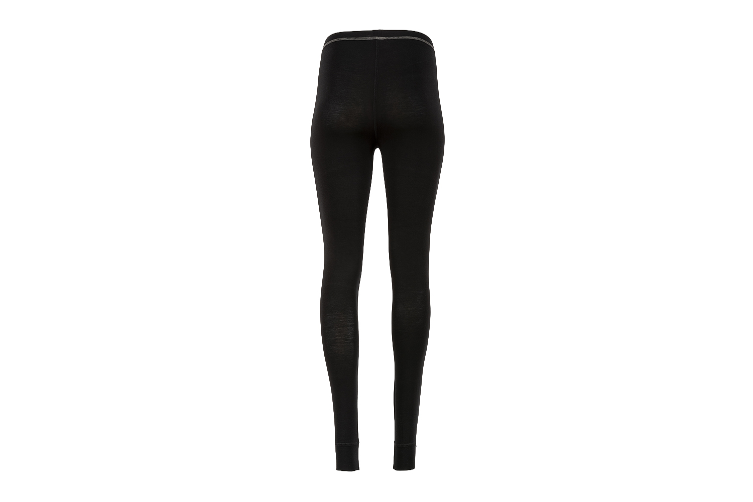Rückansicht einer schwarzen Thermo-Leggings mit tailliertem Bund, konzipiert für Outdoor-Aktivitäten und zum Tragen bei kaltem Wetter.