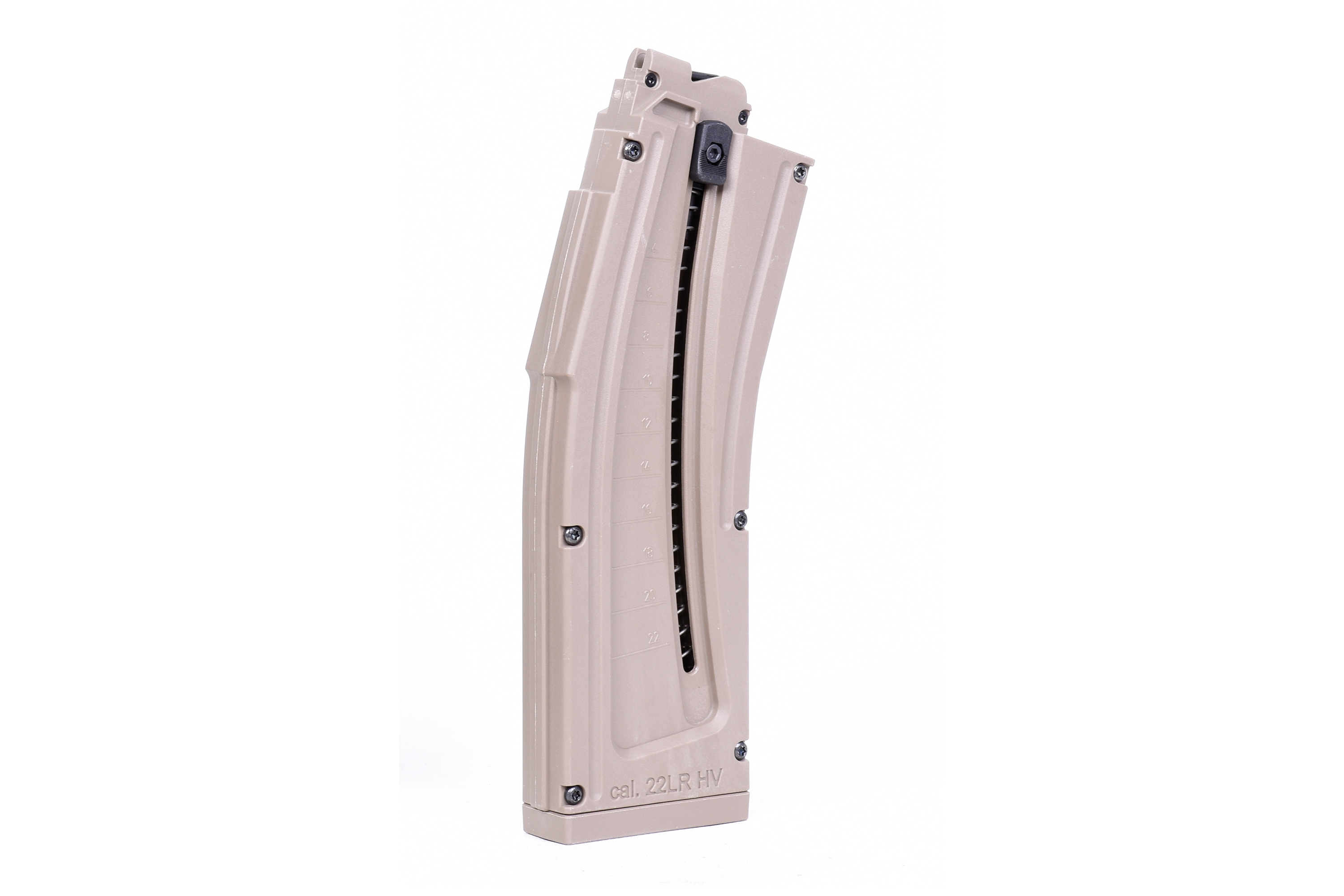 Hochwertiges Luftpistolenmagazin in hellbrauner Farbe, kompatibel mit .22LR HV-Munition, langlebiges Design.