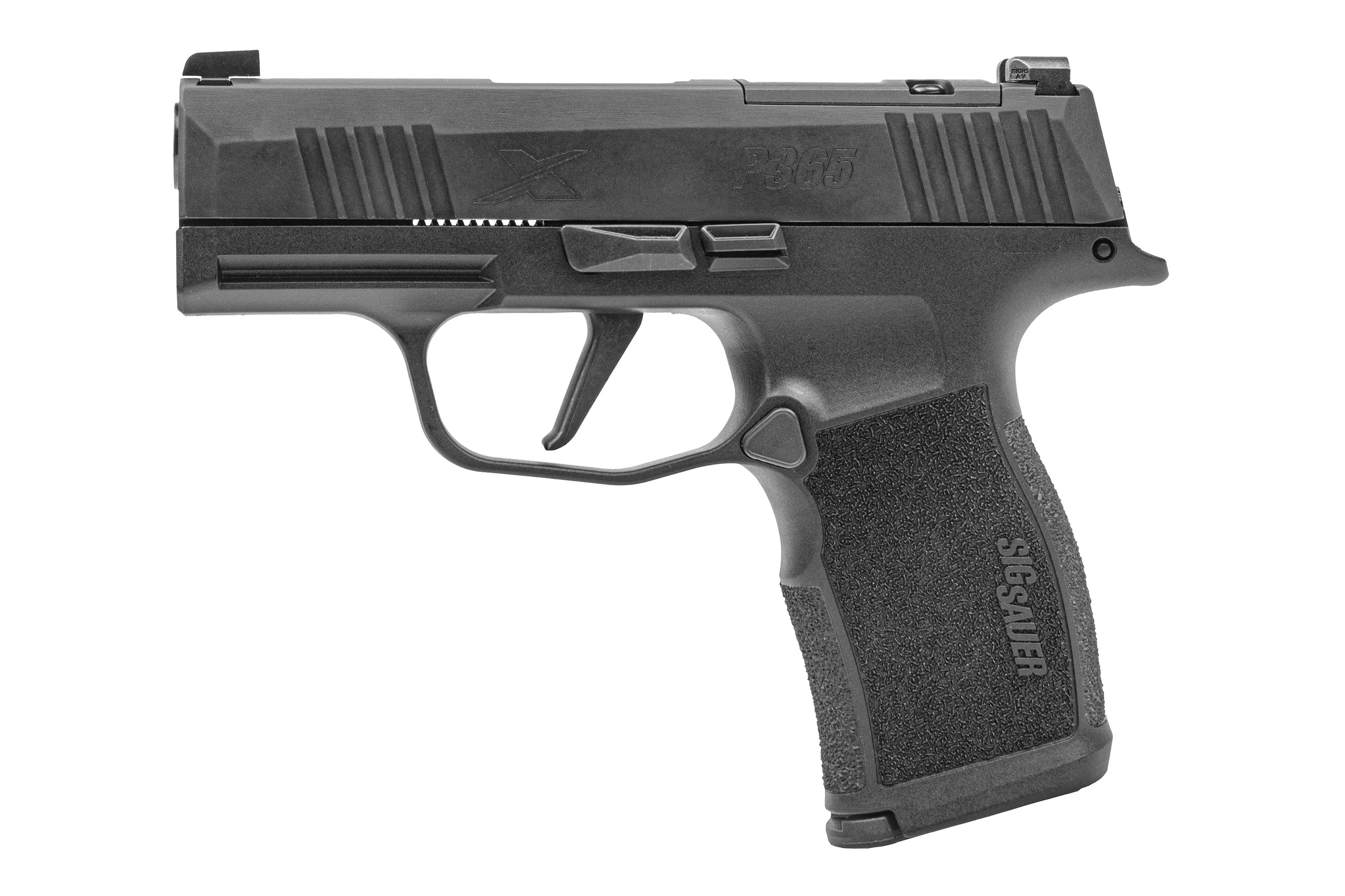 SIG Sauer P365 Luftpistole mit elegantem schwarzen Design und strukturiertem Griff für verbesserte Handhabung.