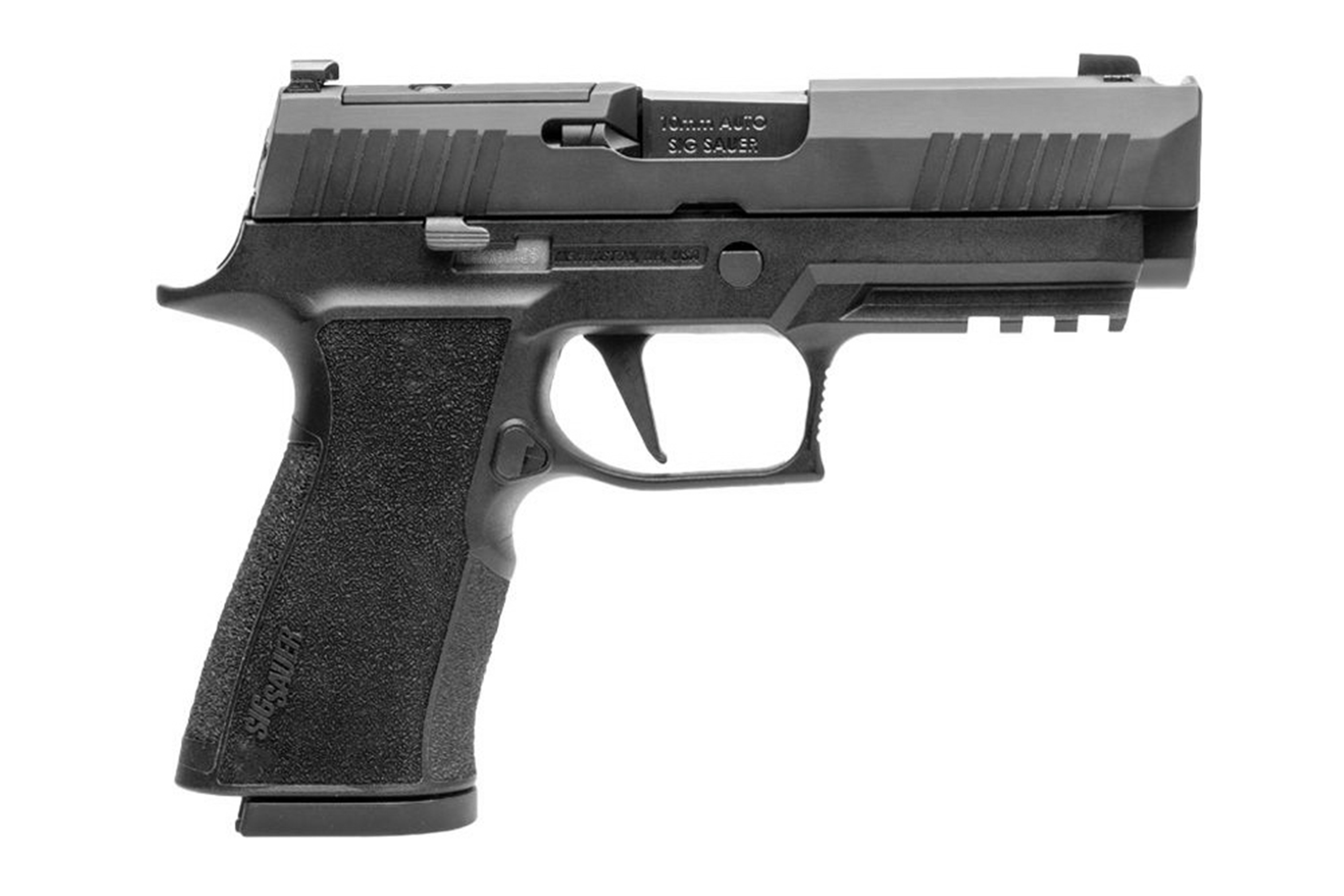 SIG Sauer P320 Luftpistole in Schwarz mit strukturiertem Griff und modernem Design für ein verbessertes Schießerlebnis.