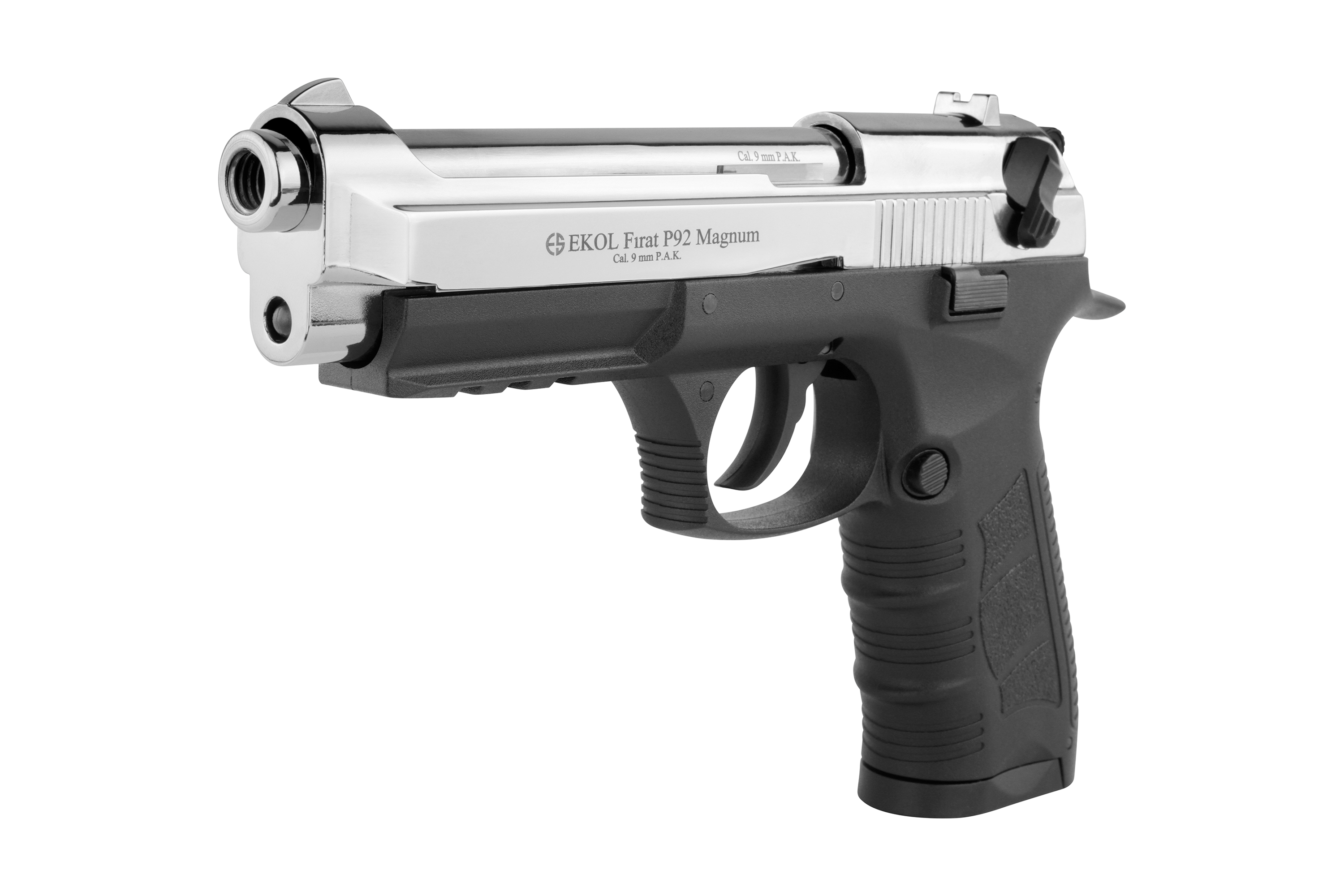 Ekol Firat P92 Magnum Luftpistole in Silber und Schwarz, mit schlankem Design und ergonomischem Griff.