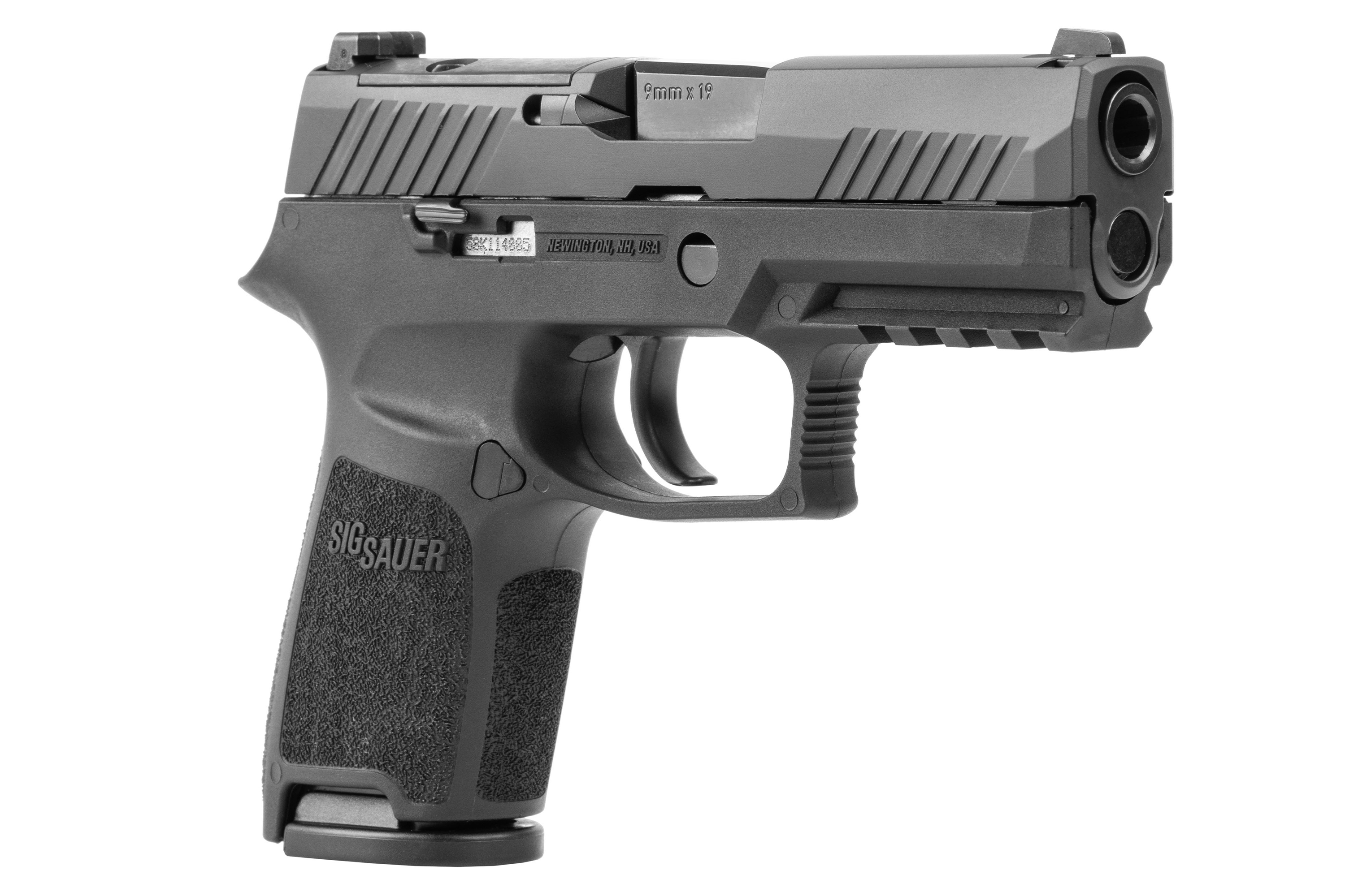 SIG Sauer-Luftpistole mit elegantem schwarzem Design und strukturiertem Griff für verbesserte Kontrolle und Präzision.