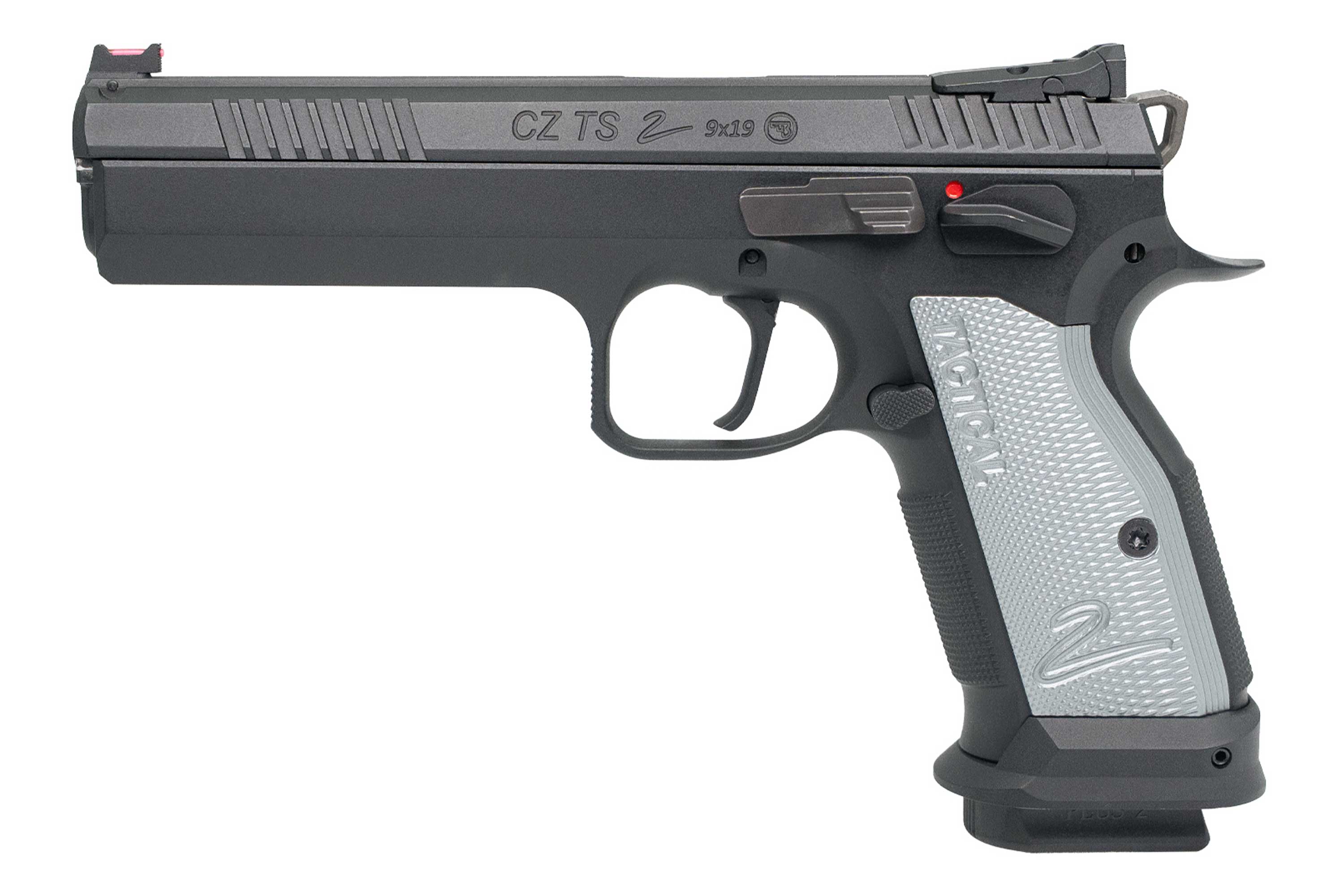 Luftpistole CZ TS 2 in Schwarz und Silber mit ergonomischem Griff und taktischen Funktionen für präzises Schießen.