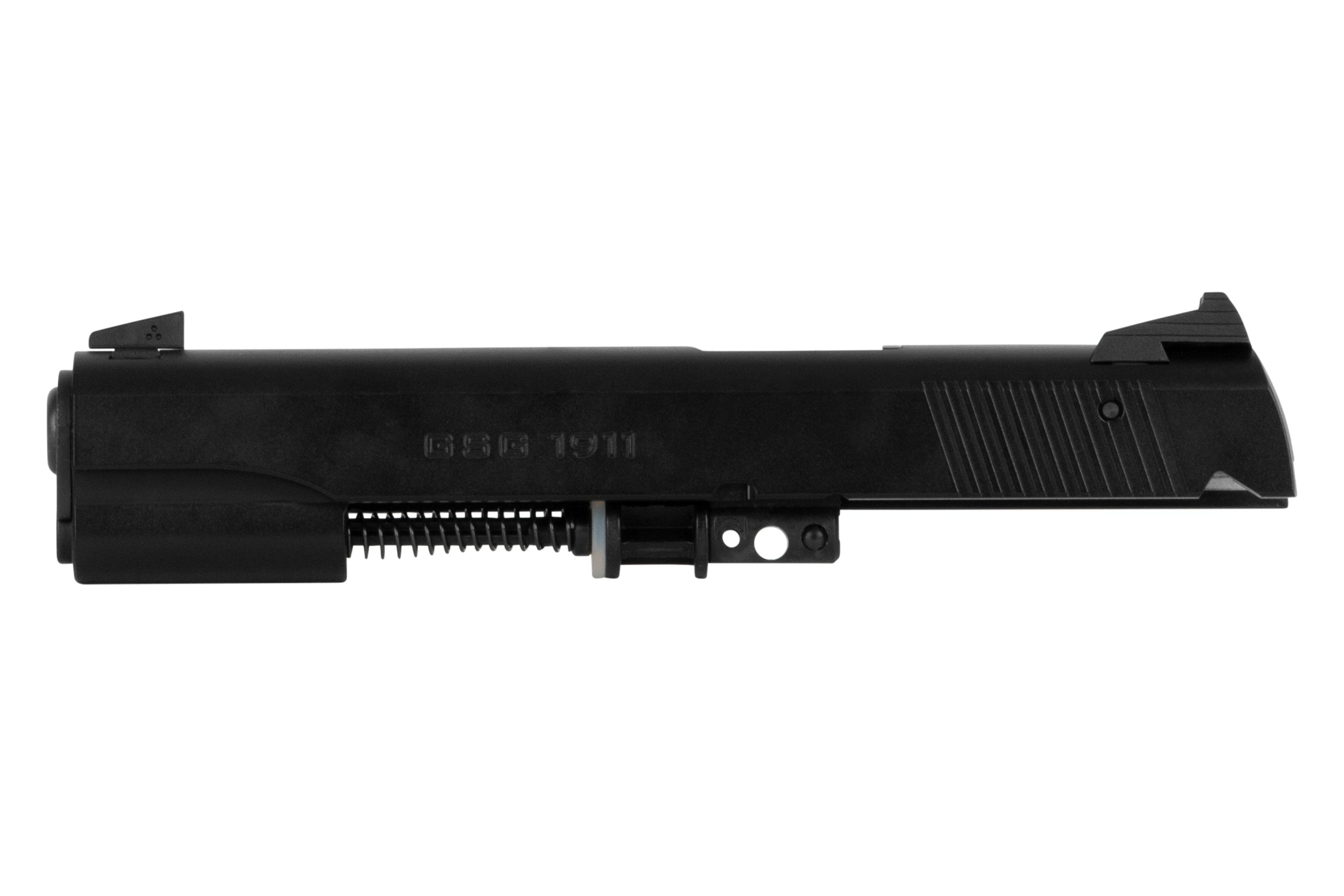 GSG 1911 Luftpistolenschlitten in Schwarz mit strukturiertem Griff und verstellbarer Kimme.