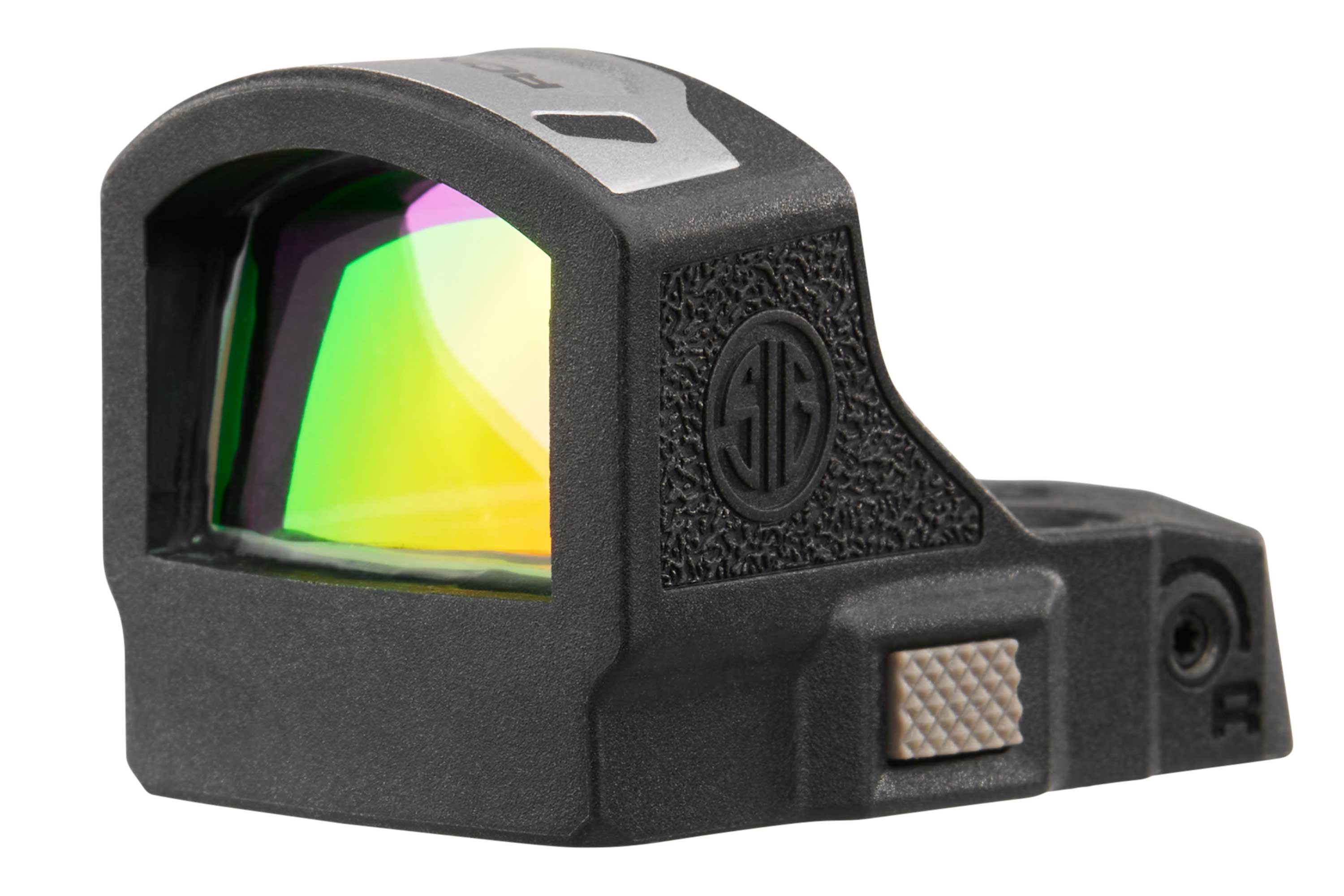 Sig Sauer Romeo Zero Reflexvisier in Schwarz mit mehrfach vergüteter Linse, ideal für Kompaktpistolen und Schusswaffenoptiken.