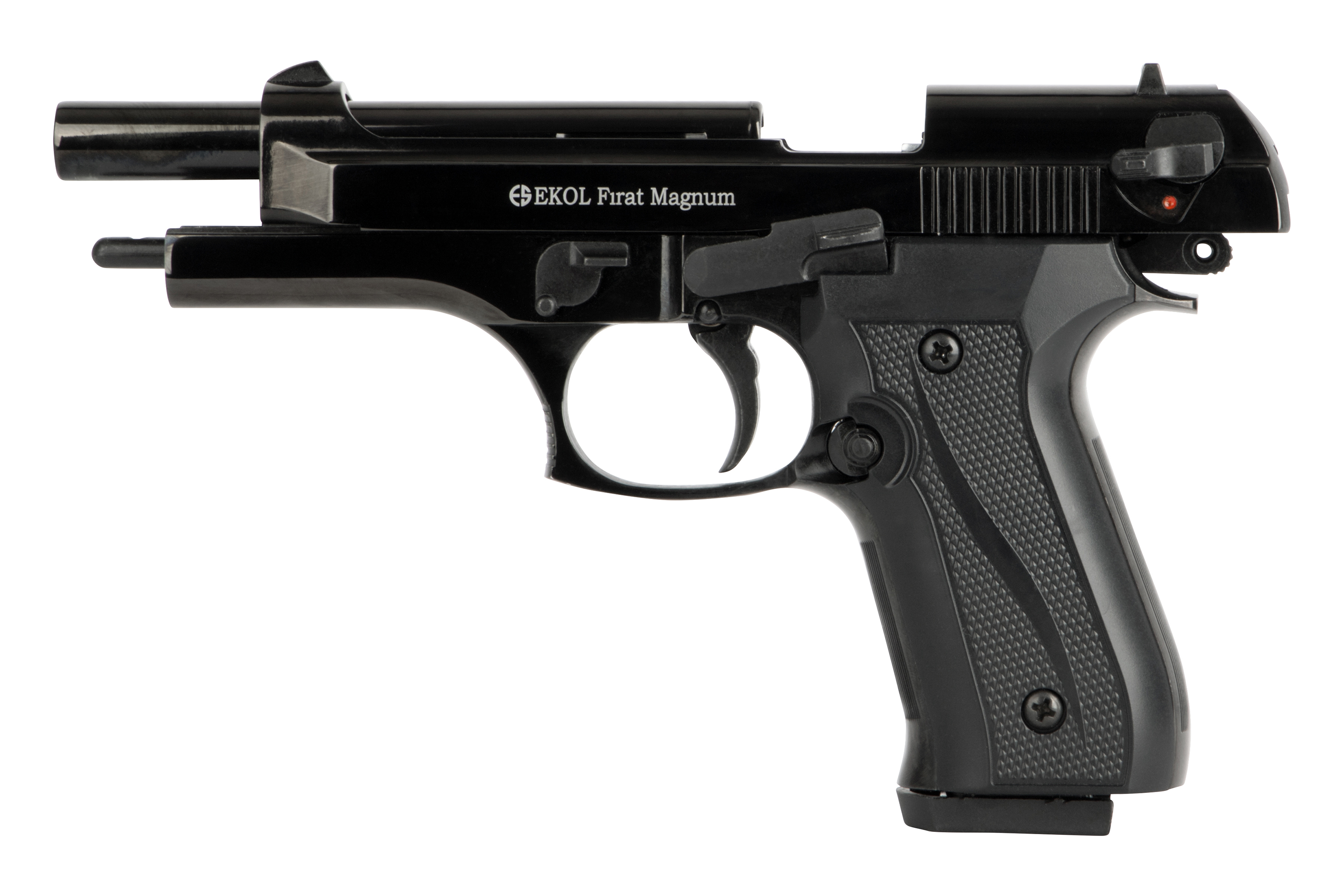 EKOL Firat Magnum Luftpistole in Schwarz mit strukturiertem Griff und taktischem Design für Schusswaffenliebhaber.