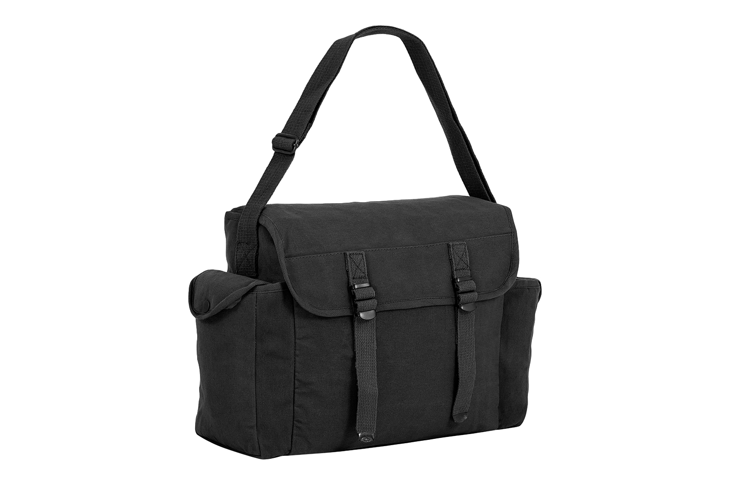 Schwarze taktische Tasche mit verstellbarem Riemen und Frontschnallen, ideal zum Tragen von Luftpistolenzubehör.