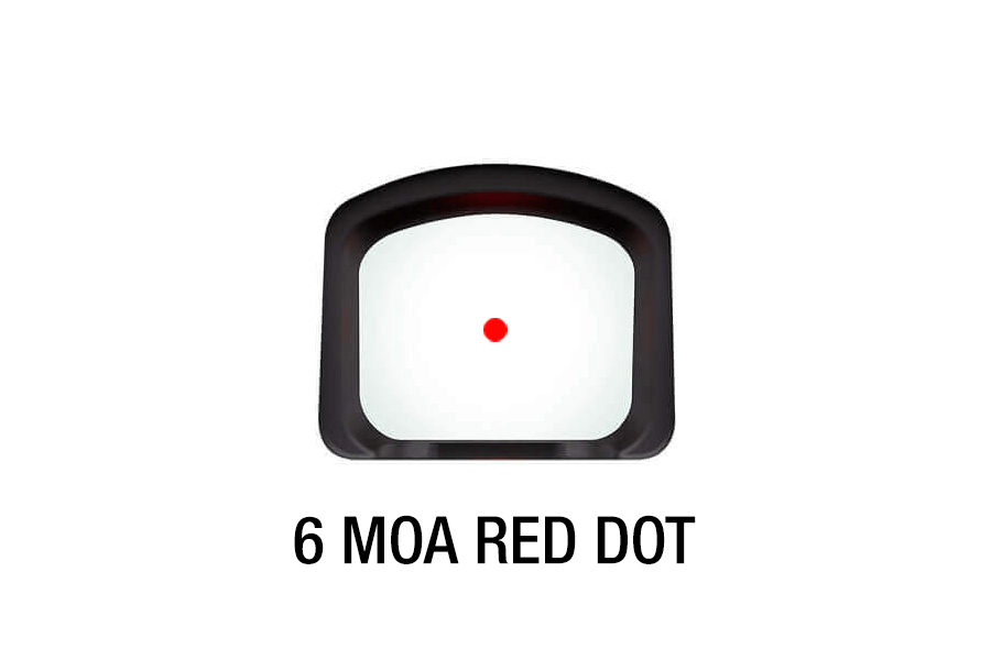 Eine 6-MOA-Rotpunkt-Absehenansicht durch eine schwarze Reflexvisieroptik, ideal für präzises Zielen mit Luftgewehren und Pistolen.