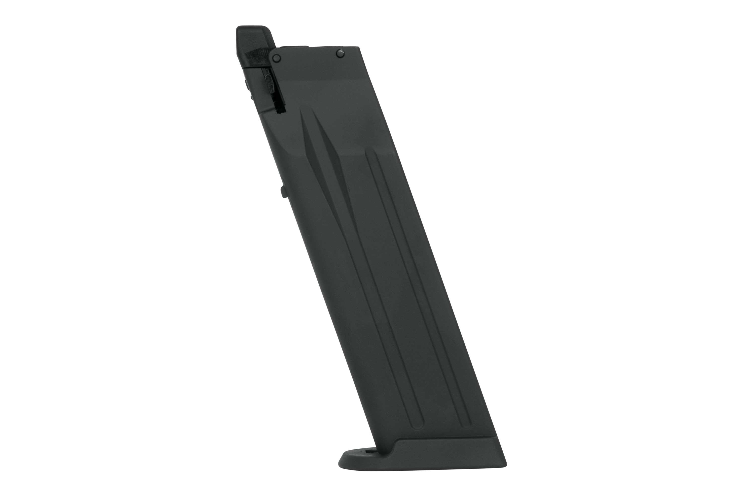 Schwarzes Luftpistolenmagazin mit elegantem Design, ideal für Schusswaffenliebhaber, die zuverlässiges Zubehör suchen.