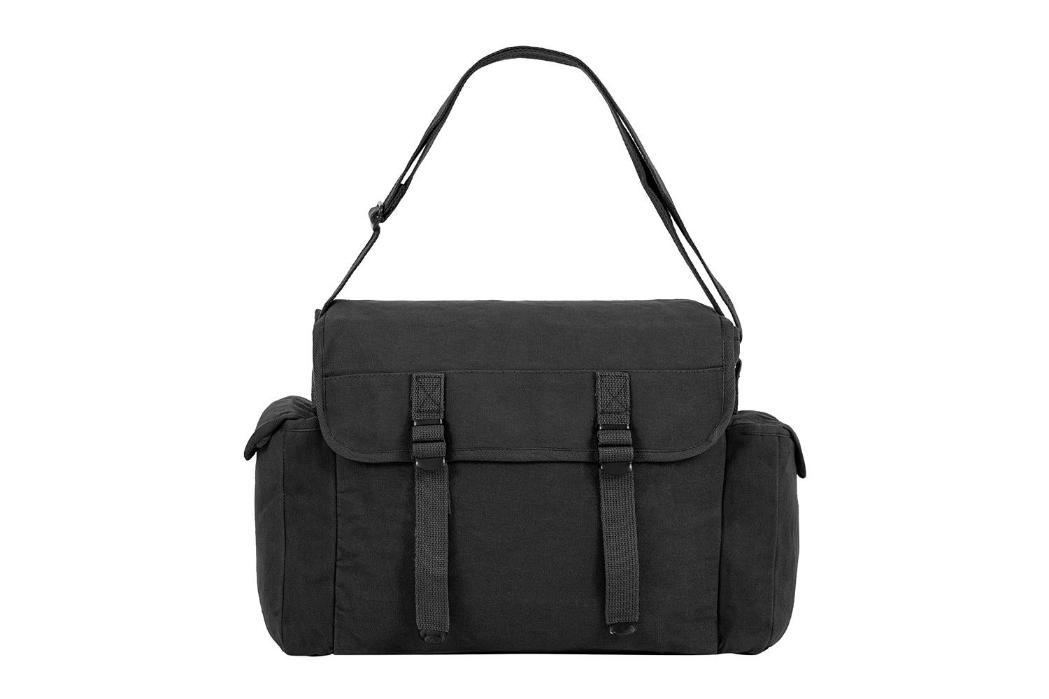 Schwarze taktische Tasche mit verstellbarem Schultergurt und Schnallenverschlüssen vorne, ideal zum Tragen von Schießzubehör.