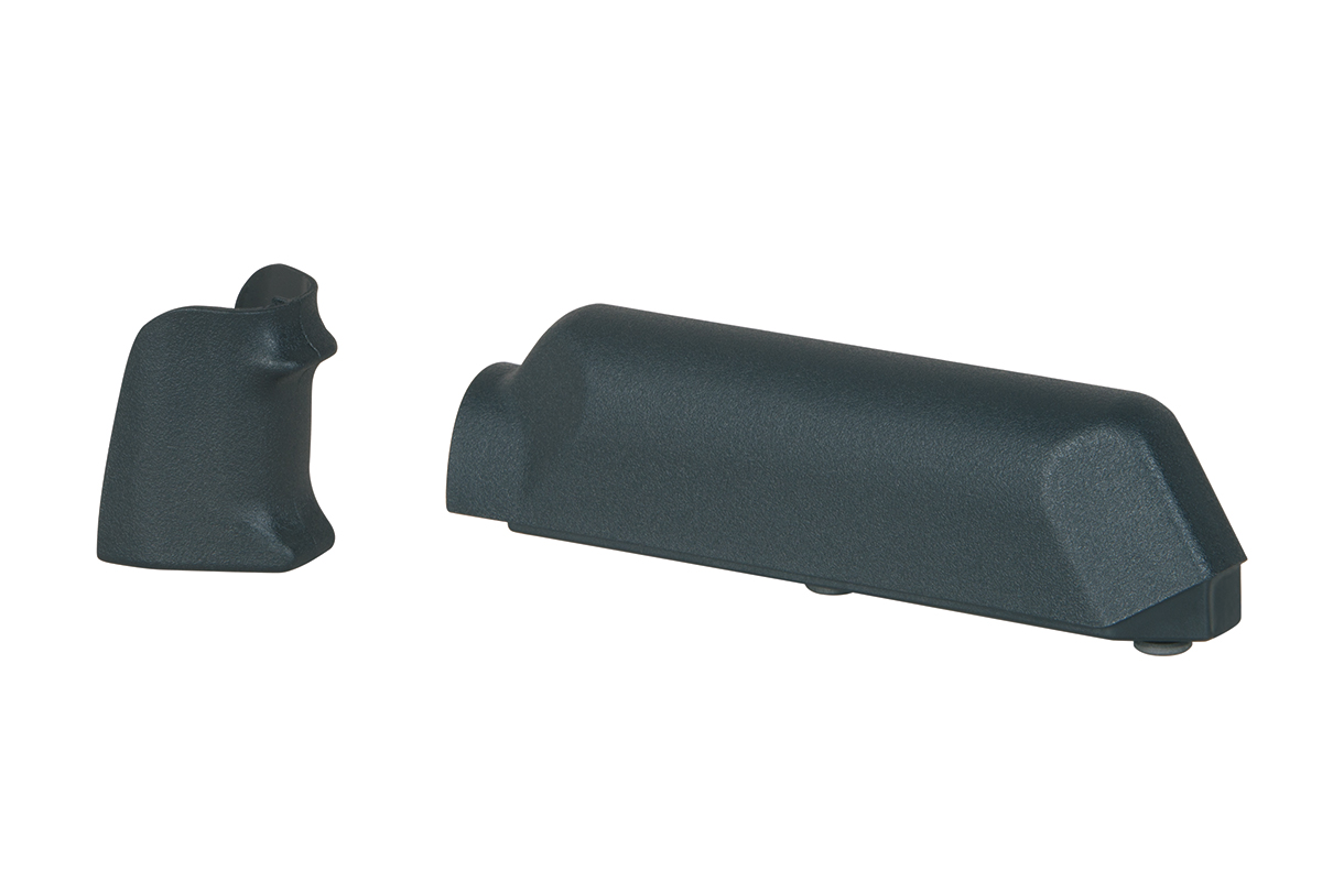 Griff- und Vorderschaftset aus schwarzem Polymer für ein Luftgewehr mit strukturierter Oberfläche für verbesserte Handhabung und Kontrolle.