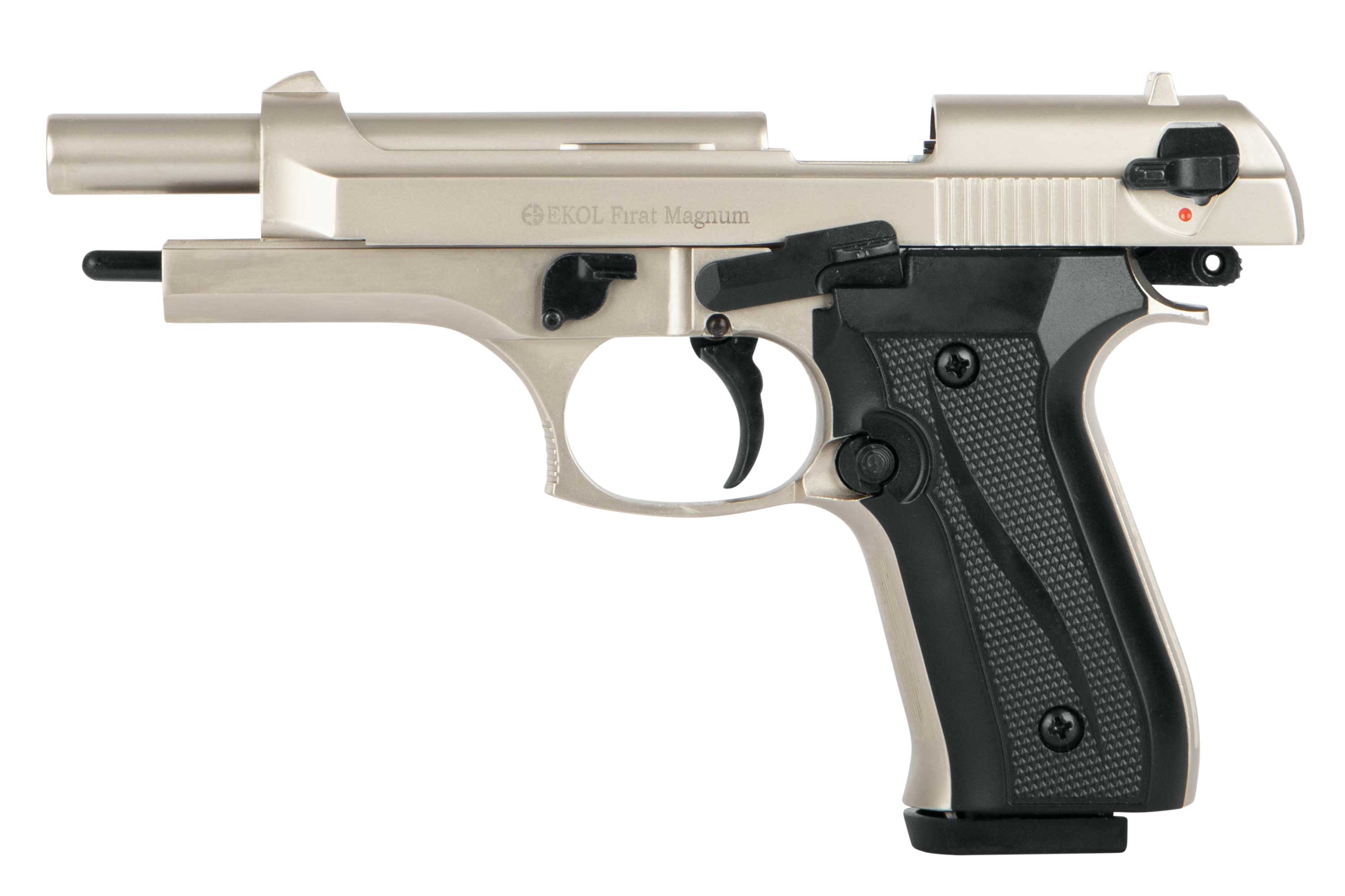 EKOL Firat Magnum Luftpistole in silberner Ausführung mit schwarzem Griff, ideal für Schießbegeisterte.