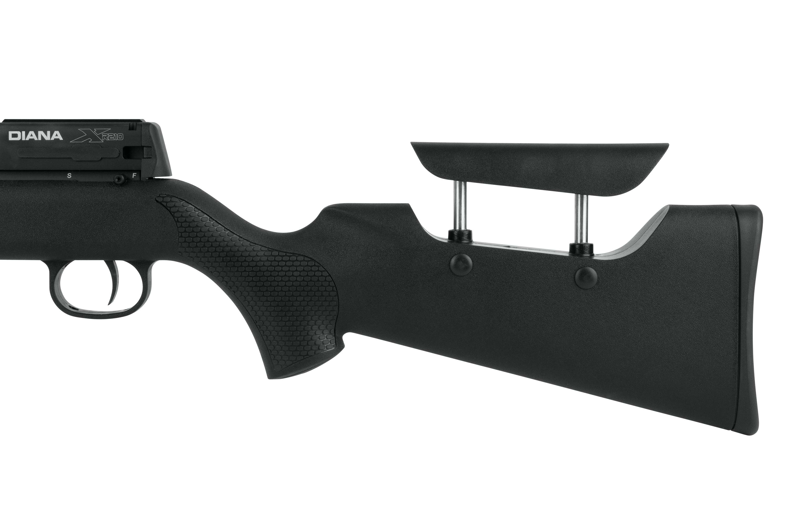 Diana XR20-Luftgewehrschaft mit strukturiertem Griff und verstellbarer Backe in elegantem schwarzem Finish.