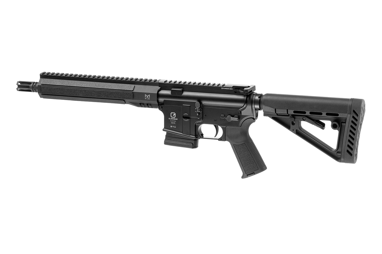 Schwarzes Luftgewehr mit verstellbarem Schaft und Schienensystem für die Optik, ideal für Präzisionsschießen.