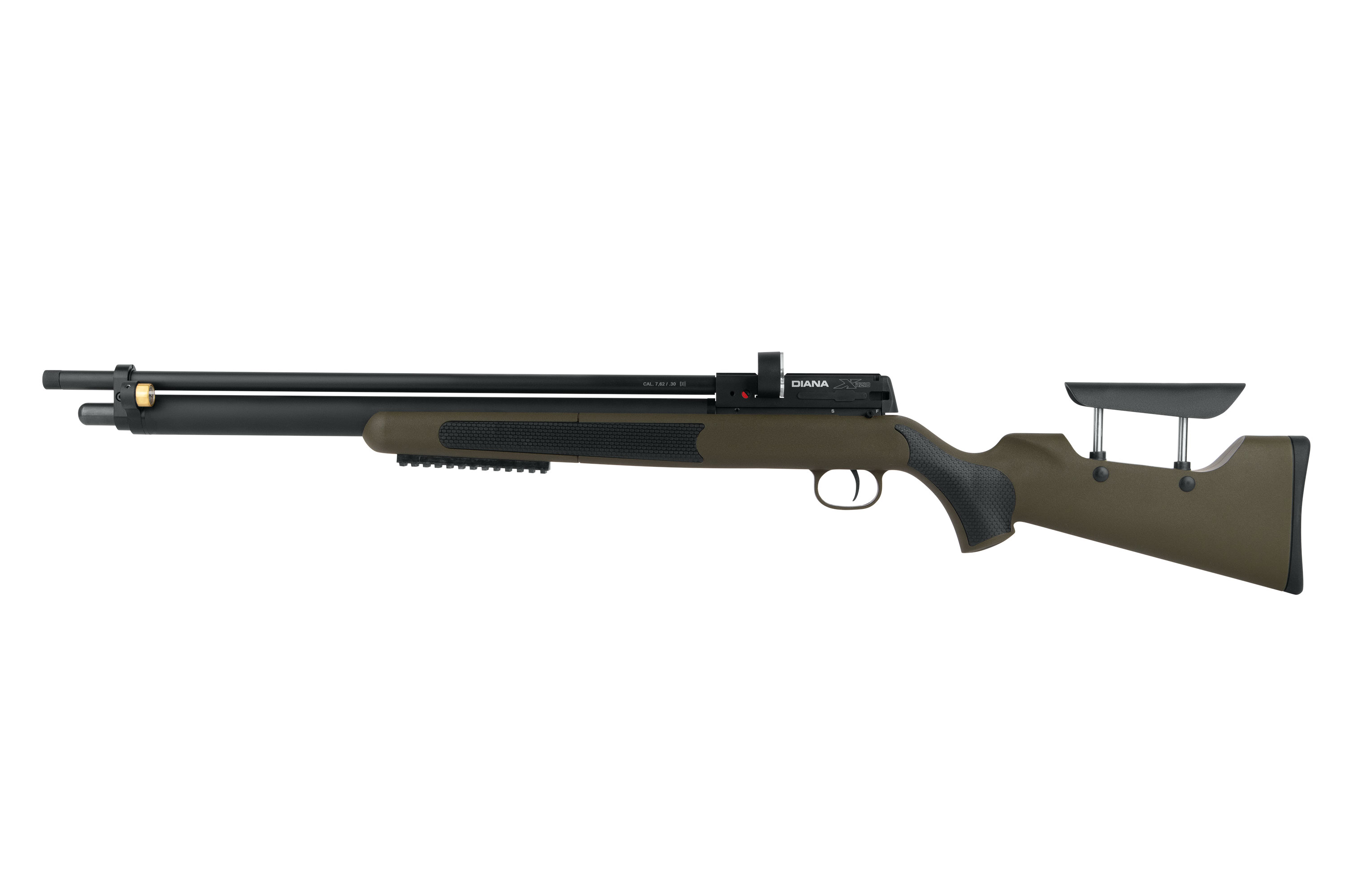 Diana Stormrider PCP-Luftgewehr in Olivgrün mit schwarzem Kunststoffschaft, verstellbarer Backe und Metalllauf.