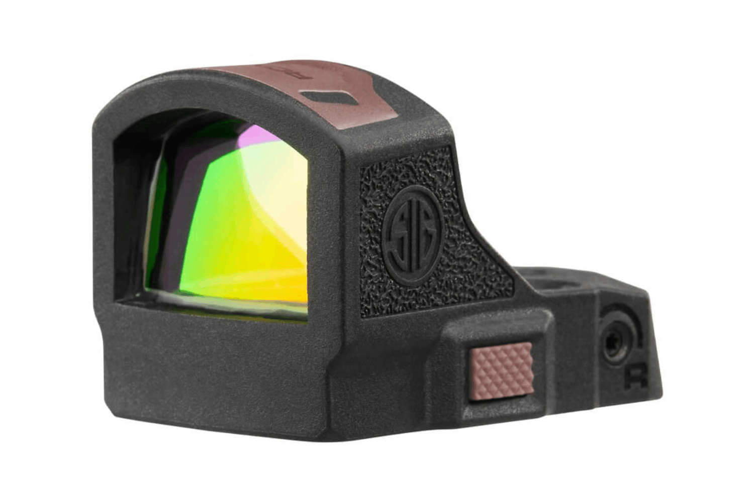 Sig Sauer Romeo-X Pro Rotpunktvisier mit schwarzem Gehäuse und reflektierender Linse für eine leistungsstarke Schusswaffenoptik.