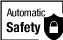 Symbol für Waffen mit einer automatischen Sicherung: Text „Automatic Safety“, daneben Schutzschild mit Schloss-Icon 