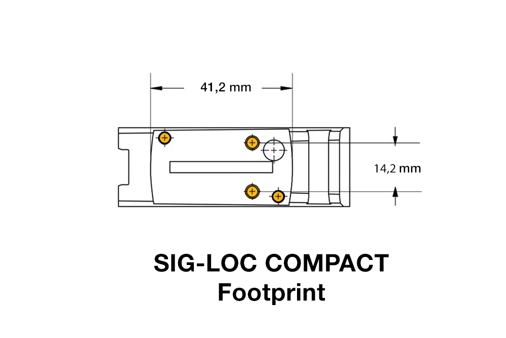 Diagramm mit den Abmessungen der Stellfläche des SIG-LOC Compact mit Maßangaben in Millimetern.