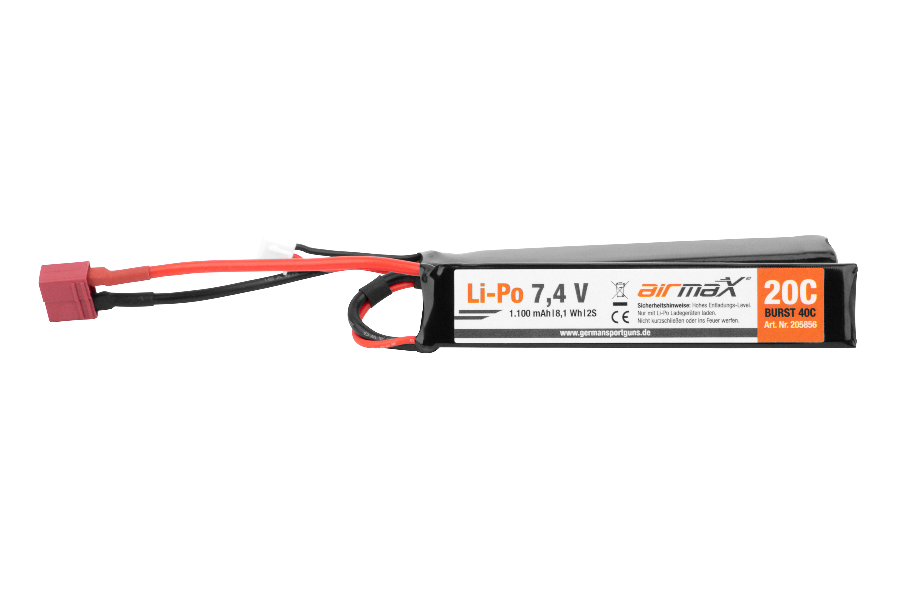airmaX Akku Li-Po 7,4V | 1.100 mAh Dean Stecker - Airsoft airmaX Akku Li-Po 7,4V | 1.100 mAh Dean Stecker - Airsoft
