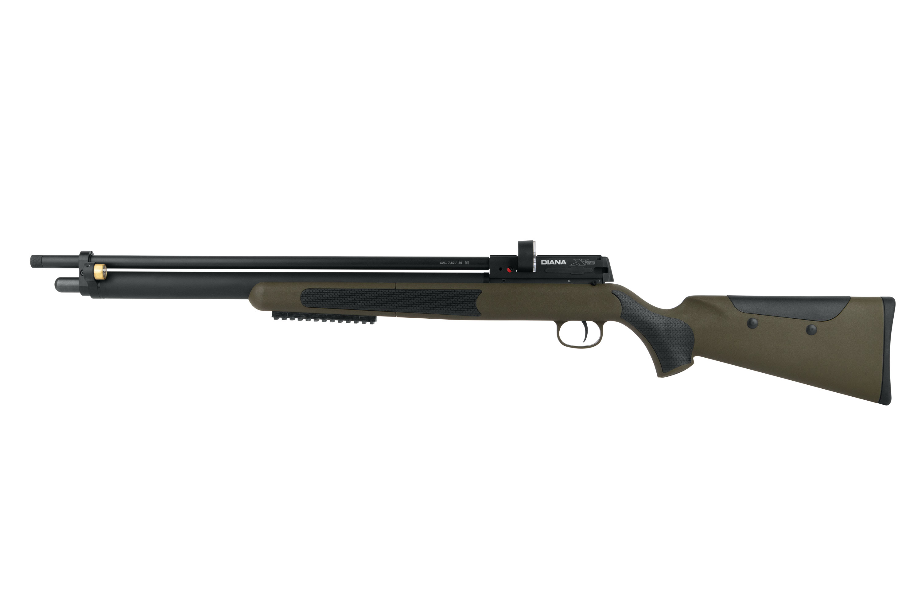Diana Stormrider PCP-Luftgewehr in Olivgrün mit schwarzem Lauf, taktischer Schiene und ergonomischem Kunststoffschaftdesign.