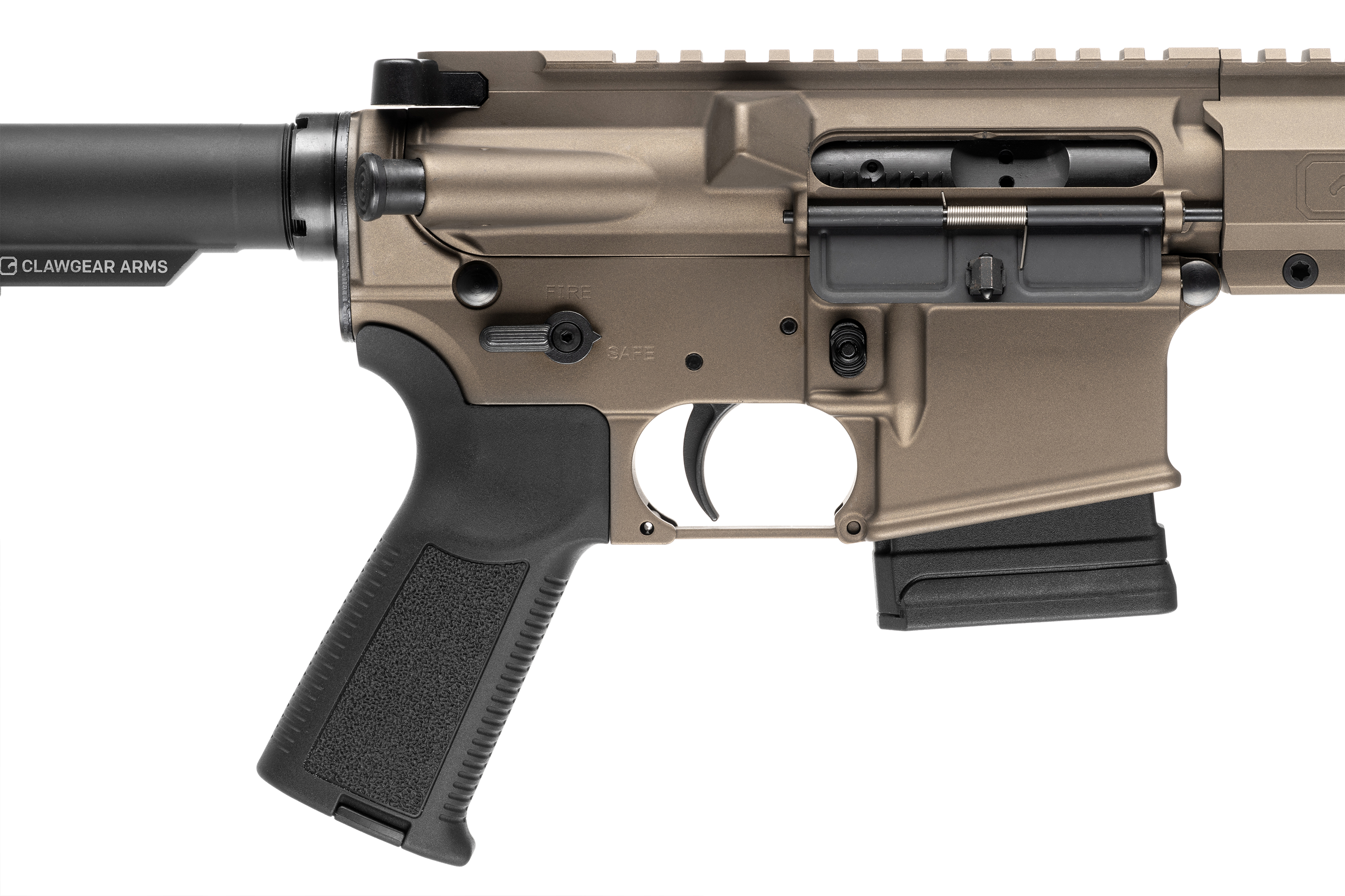 Clawgear Arms Luftgewehrempfänger in Bronze-Finish mit ergonomischem Griff und Sicherheitswähler.