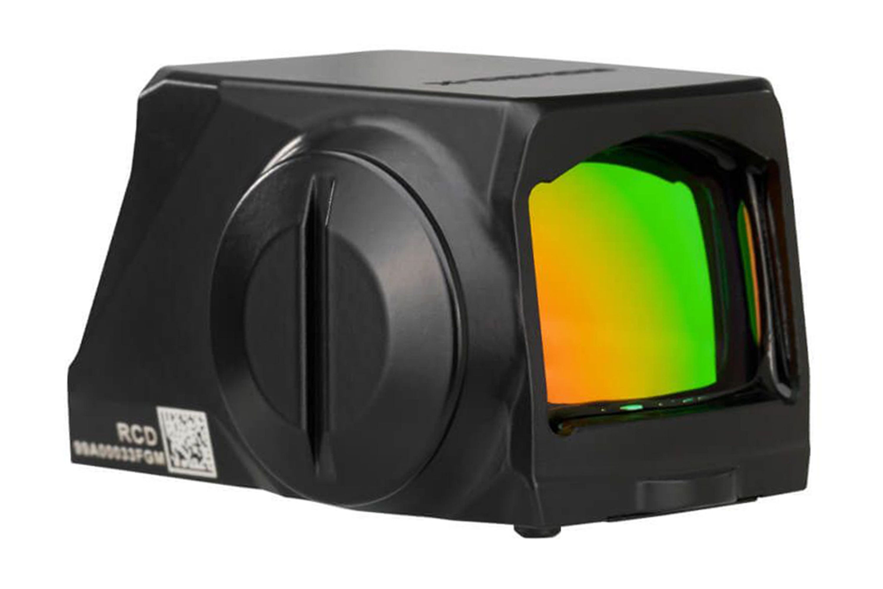 RCD-Leuchtpunktvisier mit grüner und orangefarbener Linse, ideal für Luftpistolen und Gewehre, im eleganten schwarzen Design.