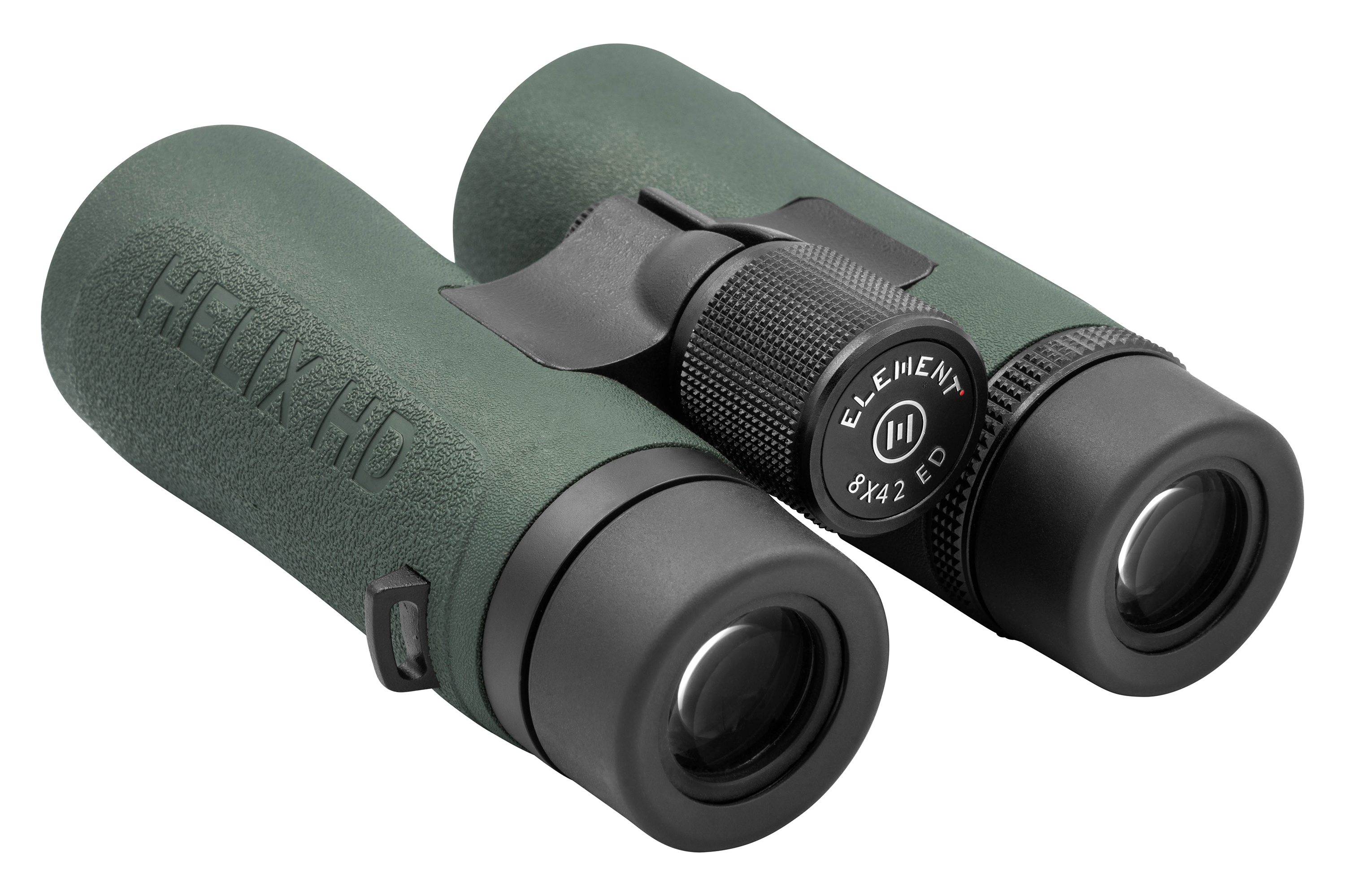 Element Helix HD 8x42 ED-Fernglas mit grünem gummiertem Gehäuse für besseren Halt und Haltbarkeit.