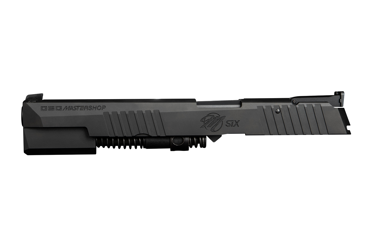GSG Mastershop Six-Schlitten in Schwarz mit Präzisionsdesign für Luftpistolen- und Schusswaffen-Enthusiasten.
