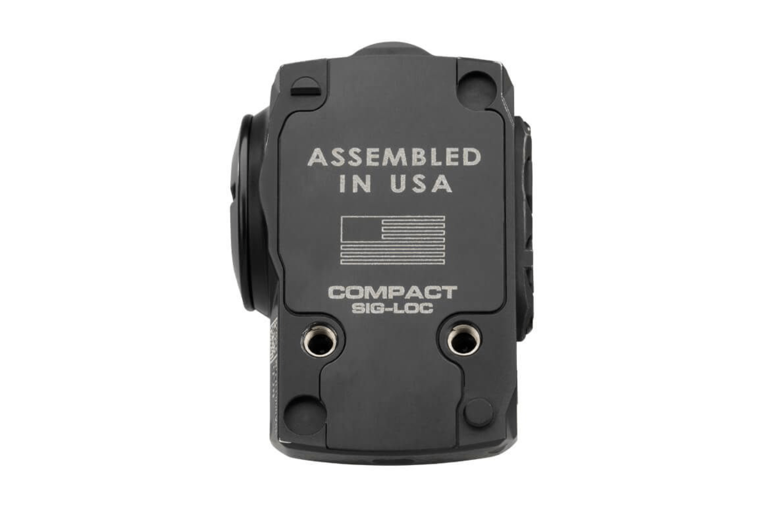 Kompakte SIG-LOC-Halterung, in den USA montiert, mit langlebiger schwarzer Oberfläche und präzisem Design für die Optik.