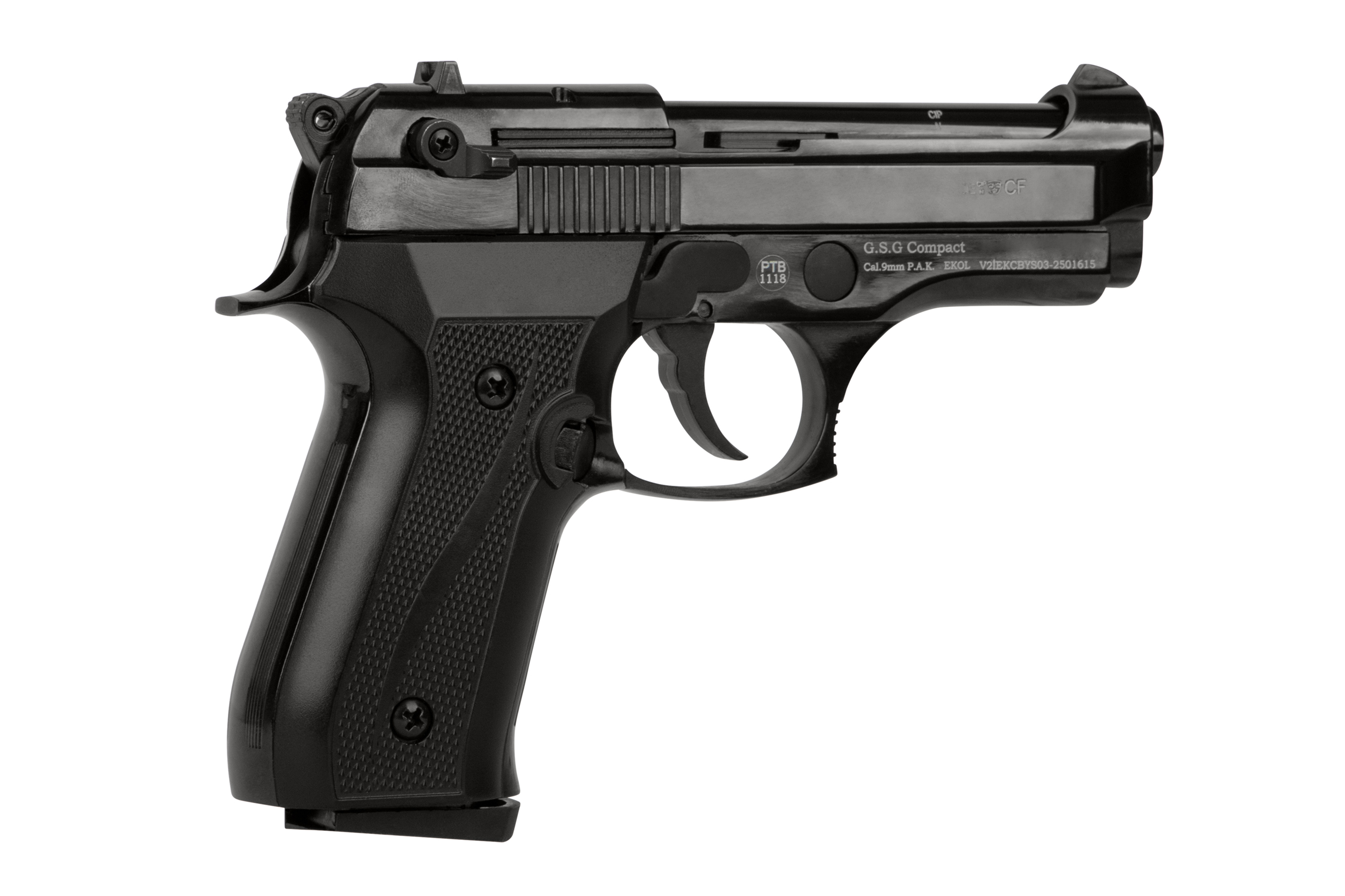 G.S.G Kompakte Luftpistole in Schwarz mit strukturiertem Griff und leichtgängigem Abzug für bessere Kontrolle.