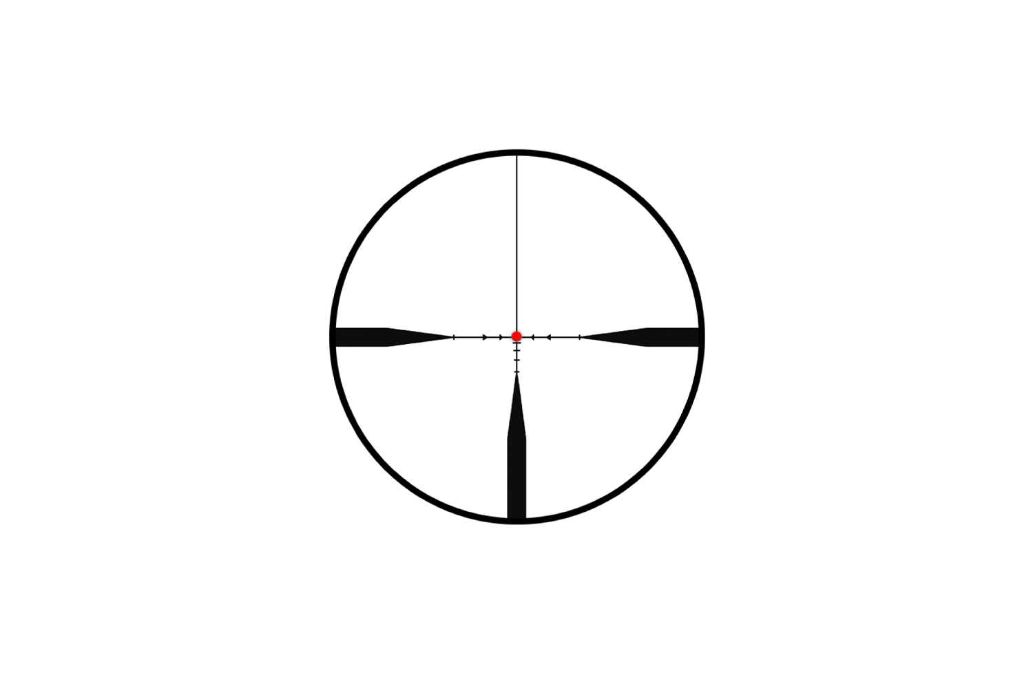 Zielfernrohr-Absehenansicht mit schwarzem Fadenkreuzdesign und einem kleinen, beleuchteten roten Punkt in der Mitte.
