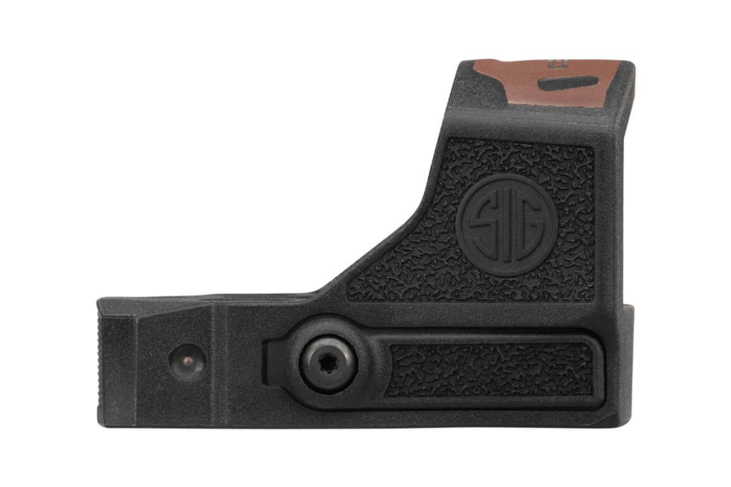 Schwarze Sig Sauer Romeo1 Pro-Schutzhülle aus robustem Stahl, entwickelt für zuverlässigen Optikschutz an Pistolen.