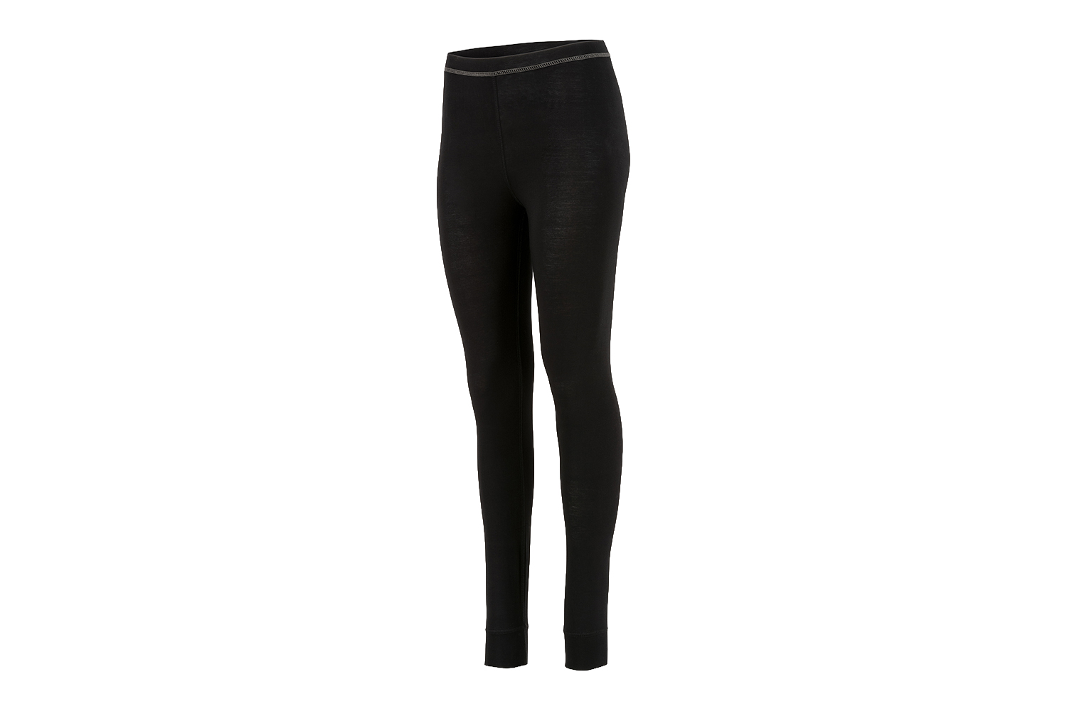 Eine schwarze Thermo-Leggings für Outdoor-Aktivitäten mit tailliertem Design und elastischem Bund.