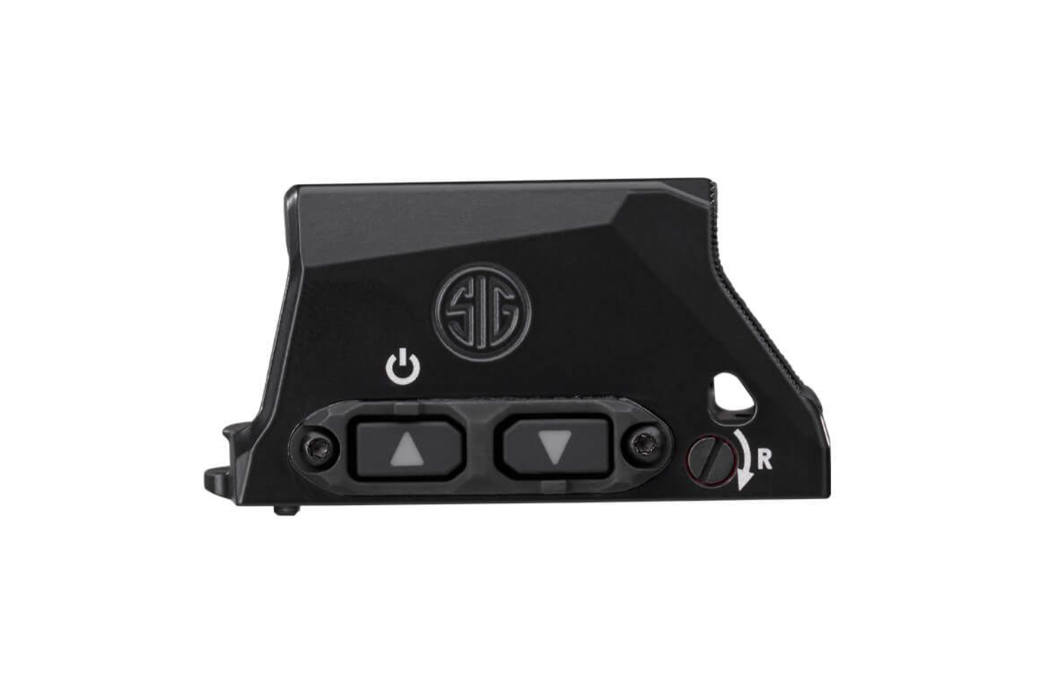 SIG Sauer Rotpunktvisier mit verstellbaren Bedienelementen, kompaktem Design und langlebiger schwarzer Oberfläche für präzises Zielen.