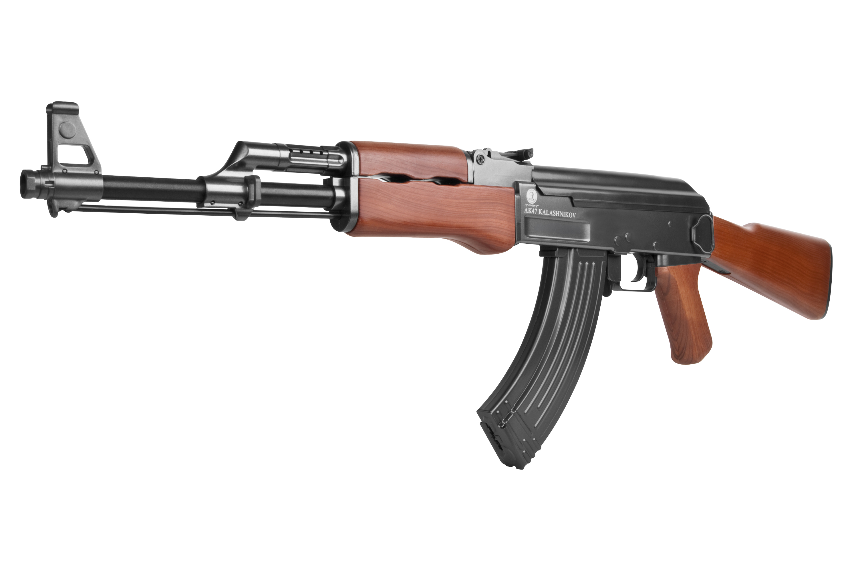 AK47 Kalaschnikow-Luftgewehr mit Holzschaft und schwarzem Metallfinish, ideal für Schießbegeisterte.