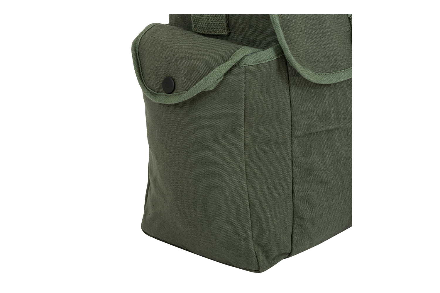 Robuste grüne Canvas-Tasche mit Klappe und Schnappverschluss, ideal zur Aufbewahrung von Luftpistolenzubehör.