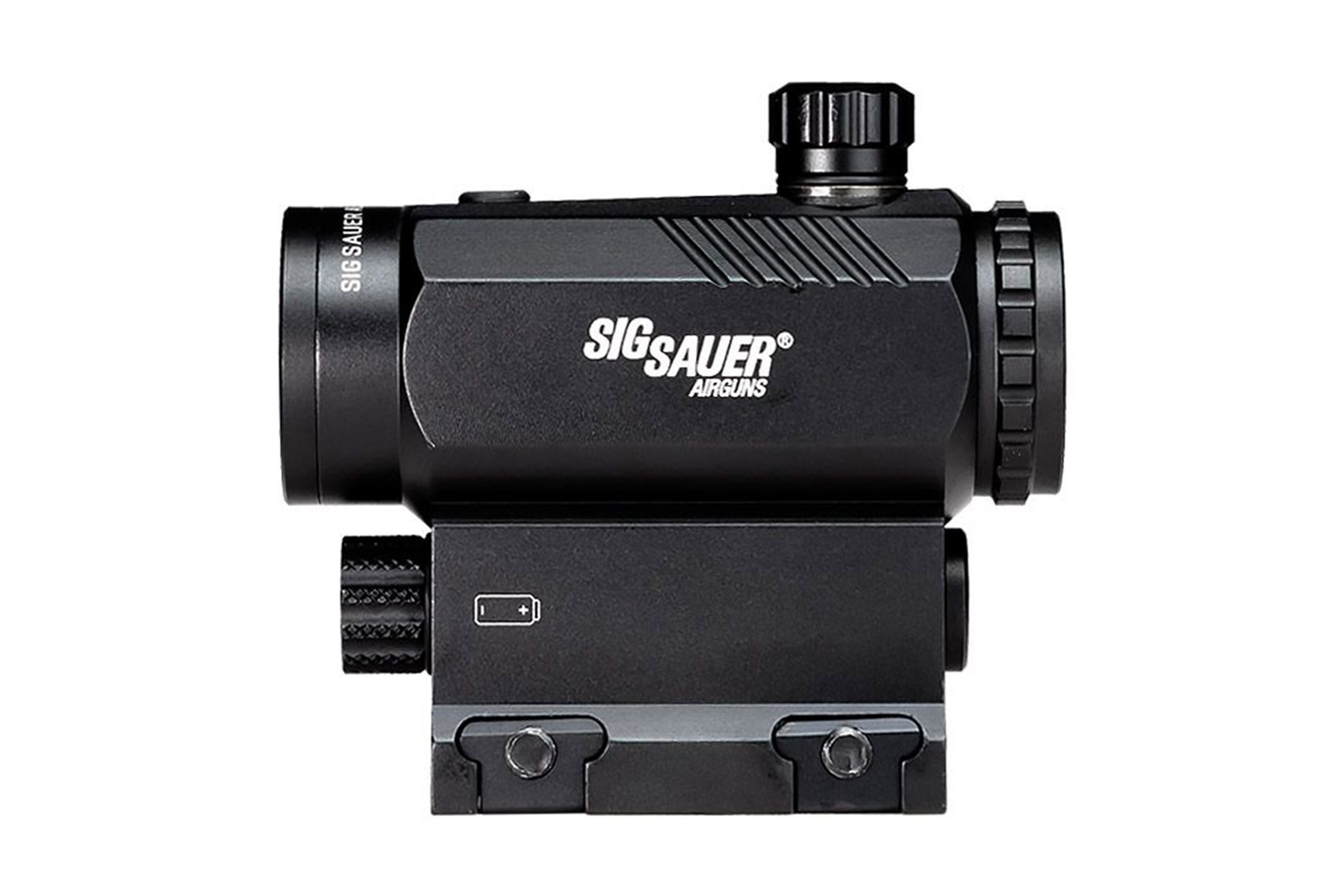 SIG Sauer Rotpunktvisier mit einstellbarer Helligkeit, kompaktem Design und langlebigem schwarzem Finish für Luftgewehre.