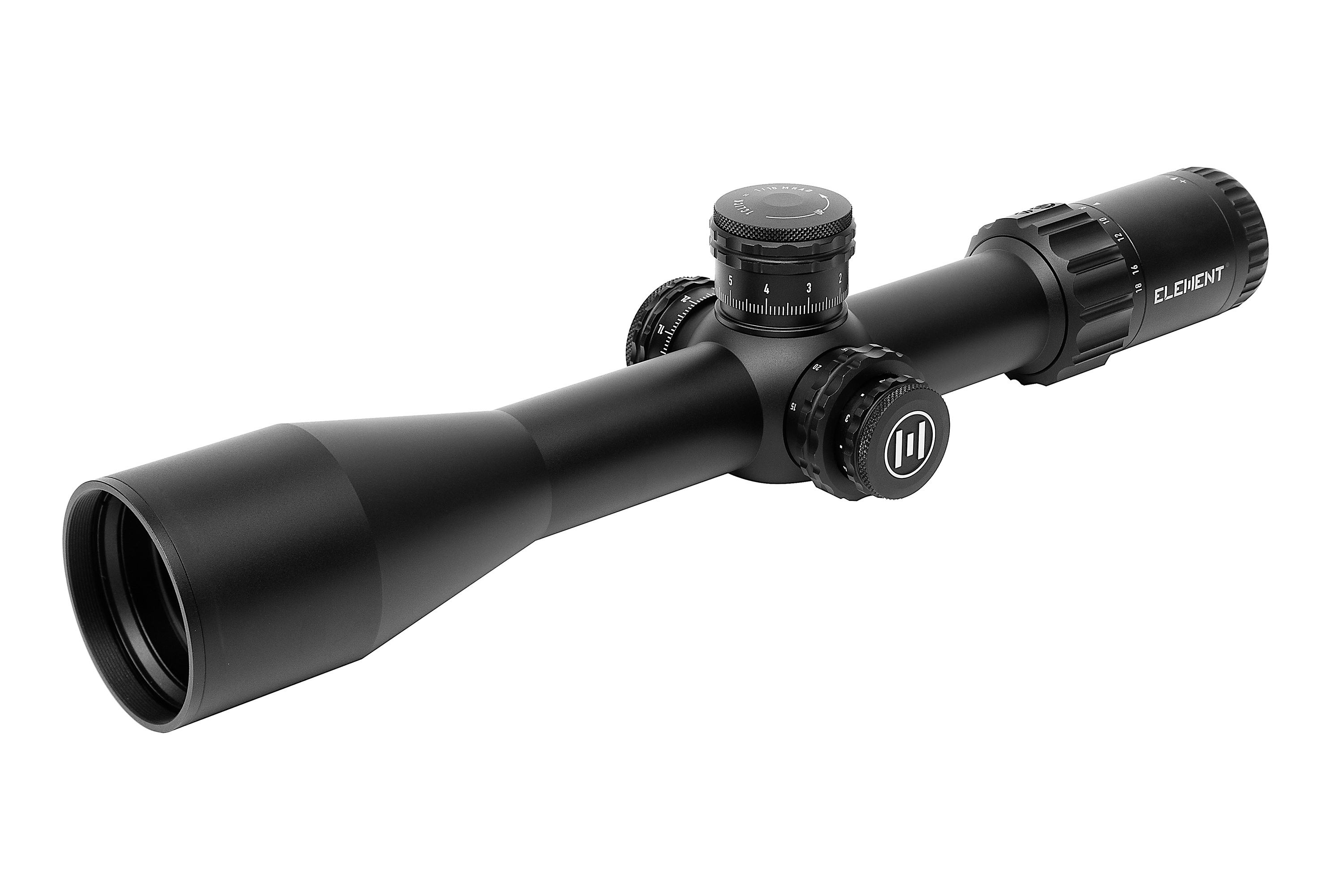 Element-Zielfernrohr mit elegantem schwarzem Design, verstellbaren Türmen und einer Präzisionslinse für erhöhte Genauigkeit.
