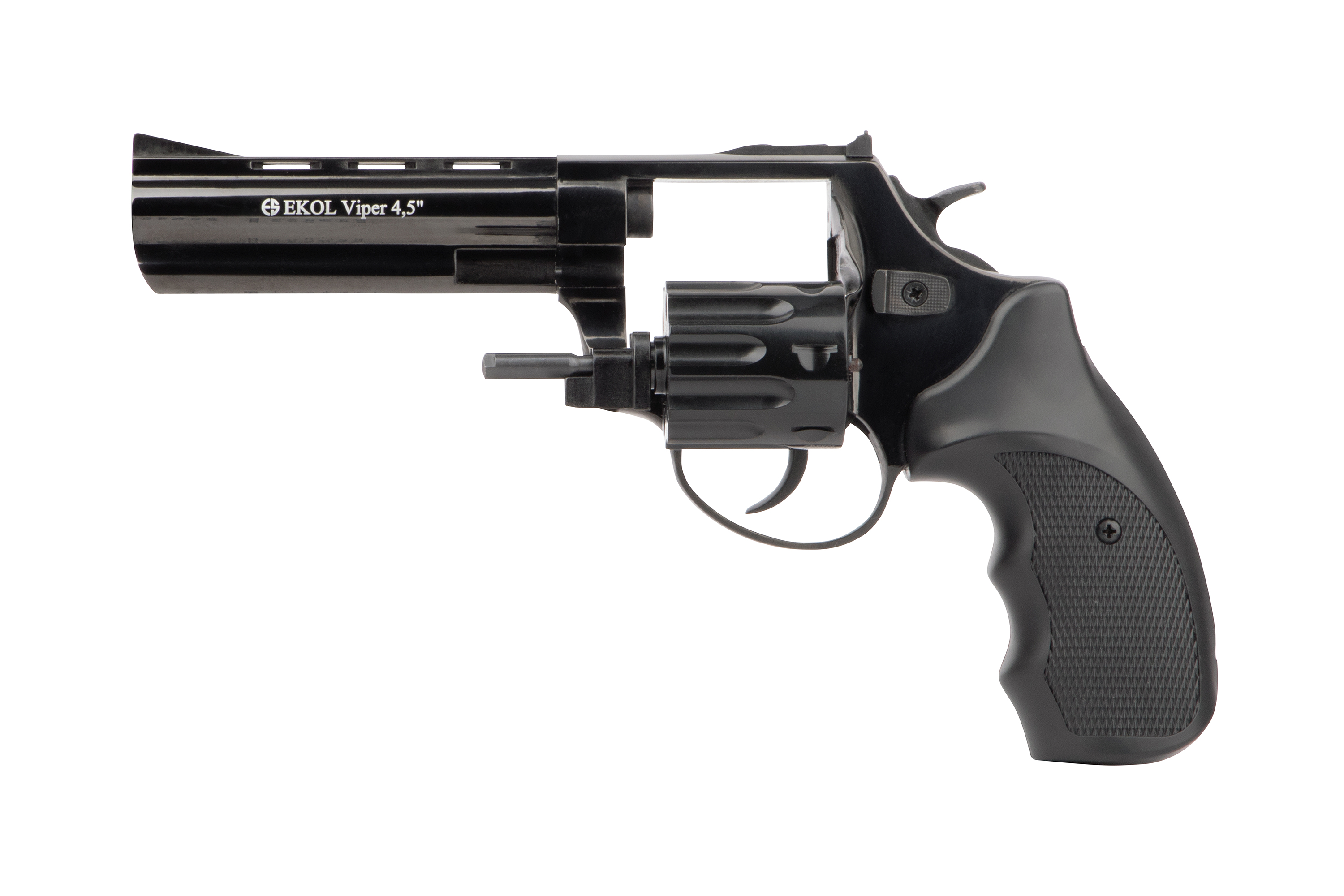 EKOL Viper 4,5-Zoll-Luftpistole in Schwarz mit strukturiertem Griff und Revolver-Design.