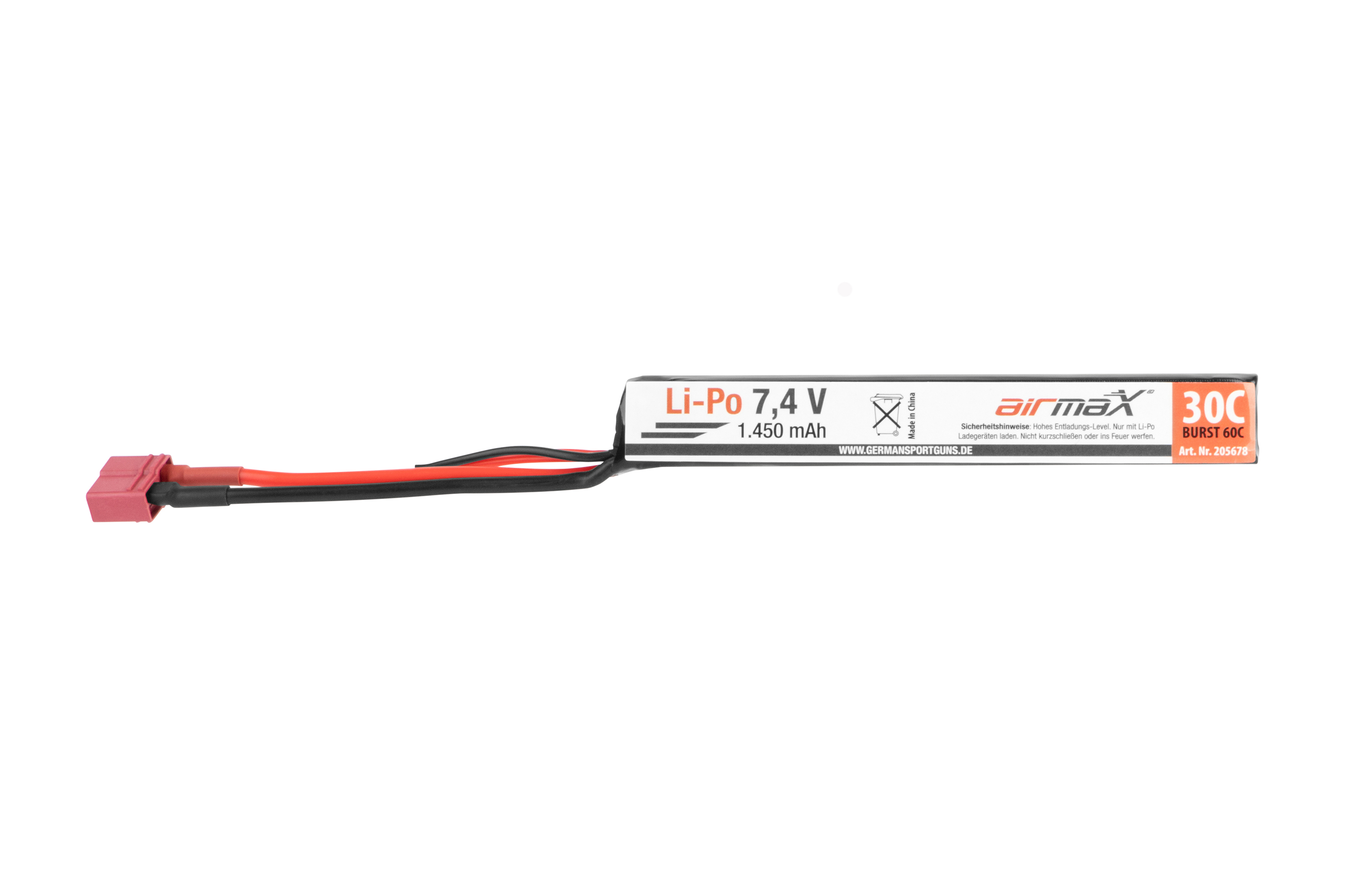 airmaX Akku Li-Po 7,4V | 1.450 mAh Dean Stecker  - Airsoft airmaX Akku Li-Po 7,4V | 1.450 mAh Dean Stecker  - Airsoft