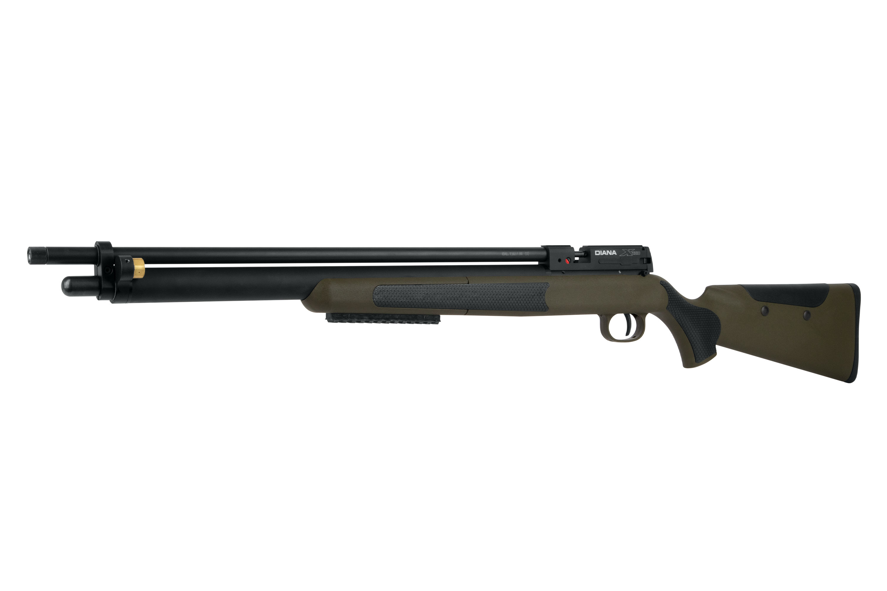Diana Stormrider PCP-Luftgewehr in Olivgrün mit schwarzem Lauf, Kunststoffschaft und integriertem Manometer.