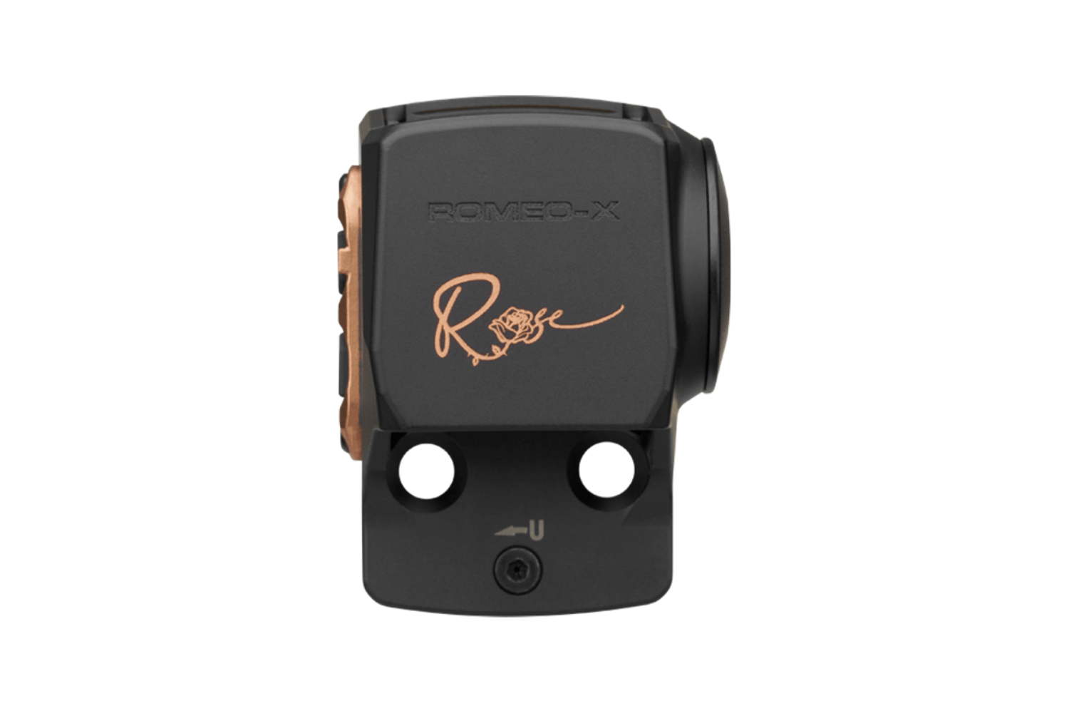 SIG Sauer ROMEO-X Rotpunktvisier mit schwarzem Finish und Kupferakzenten, konzipiert für Präzisionsschießen.