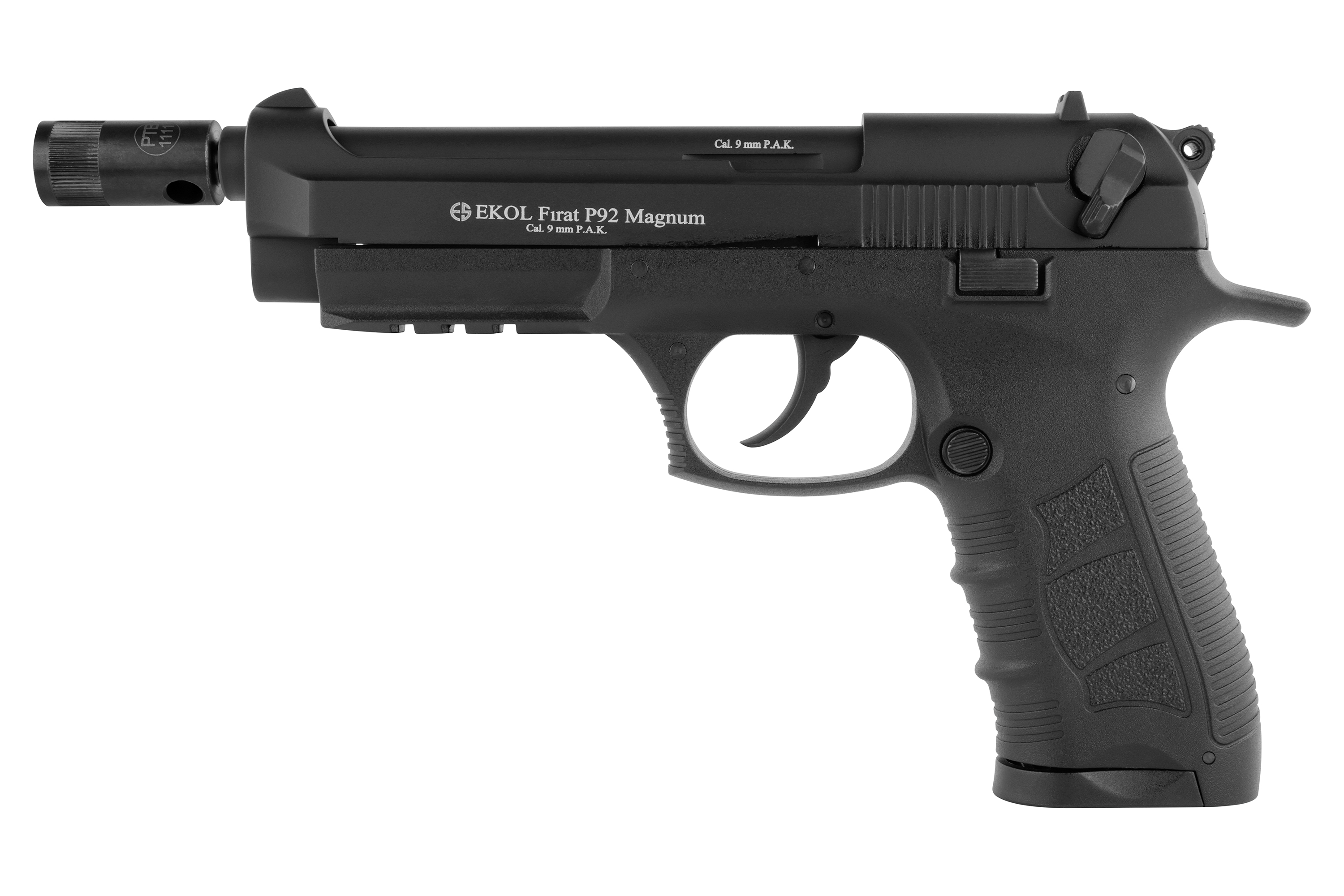 EKOL Firat P92 Magnum Luftpistole in Schwarz mit ergonomischem Griff und taktischem Design.