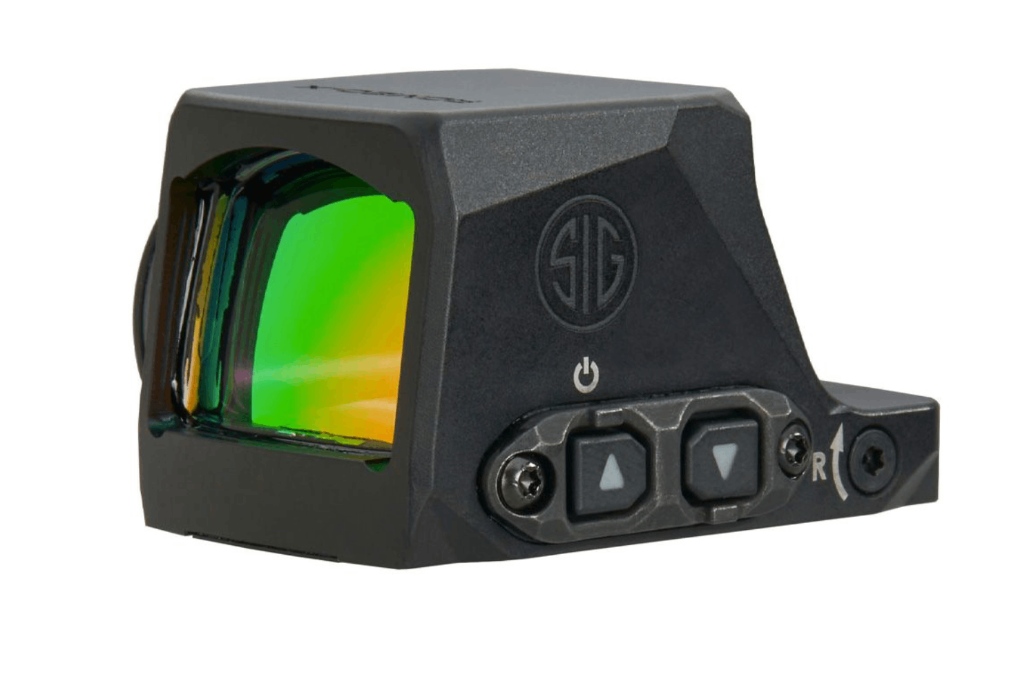 SIG Sauer ROMEO1 Reflexvisier mit grüner Linse und Bedienknöpfen für erhöhte Zielgenauigkeit.