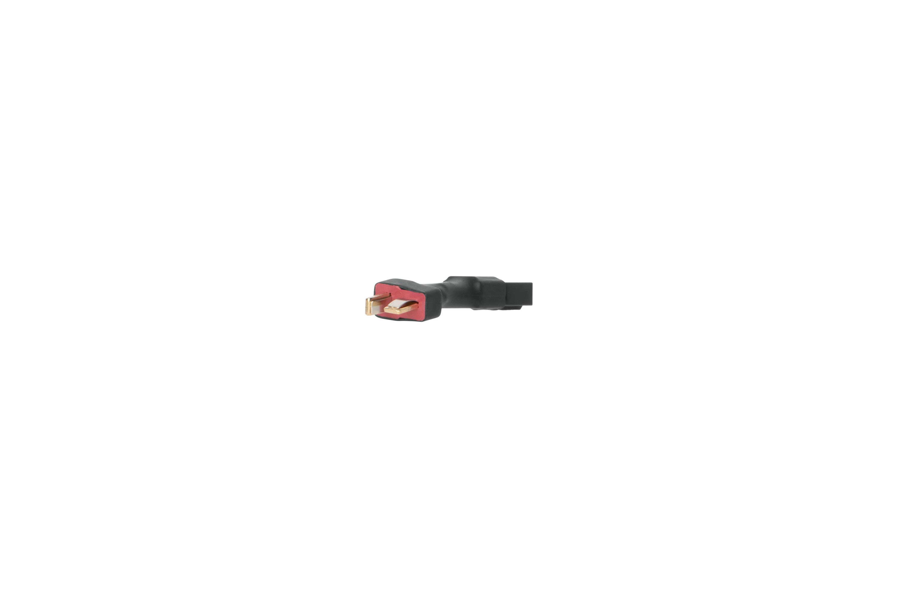 Schwarzer T-Stecker für Airsoft-Akkus mit vergoldeten Metallkontakten für eine zuverlässige Stromverbindung.