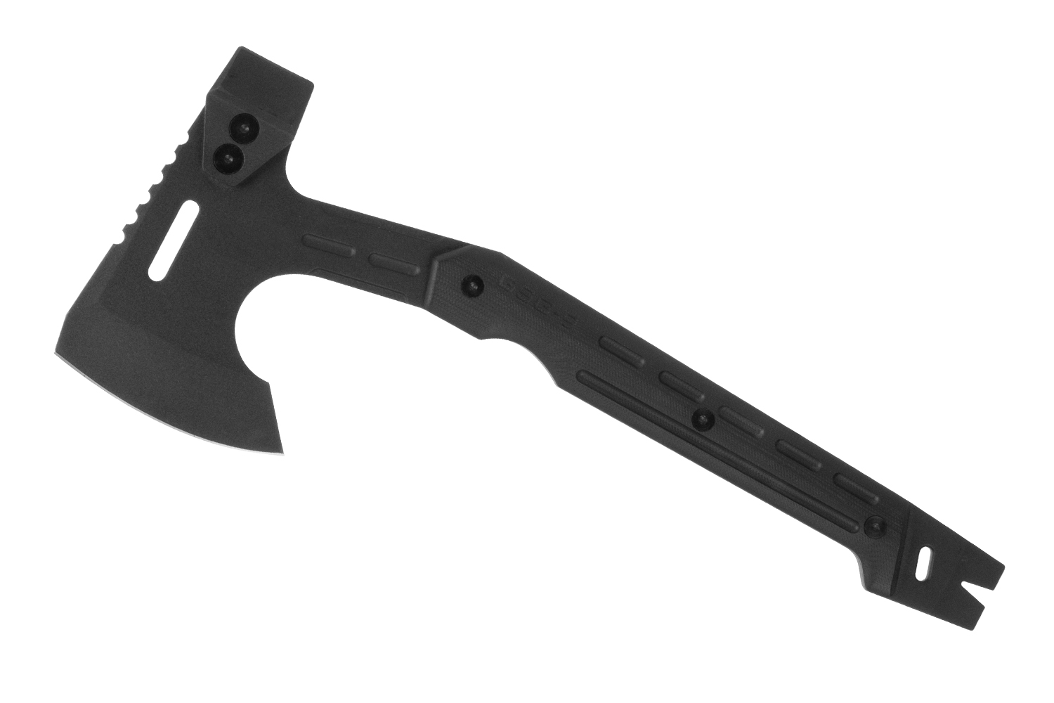 Schwarze taktische Axt mit scharfer Klinge und ergonomischem Griff, ideal für Outdoor-Aktivitäten und Überlebenssituationen.