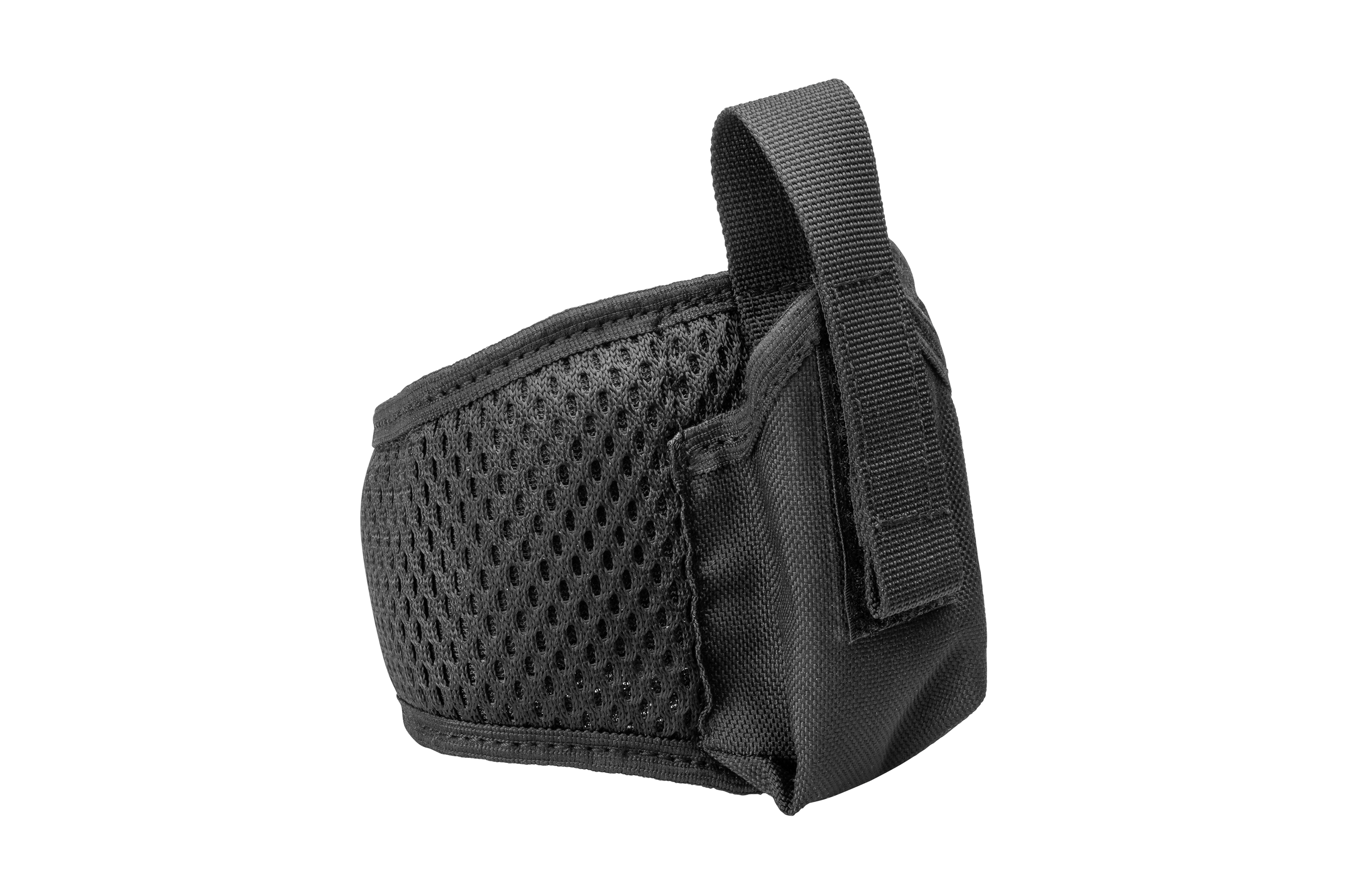 Schwarze taktische Schaftwangenauflage aus Nylon mit Netzpolsterung und verstellbarem Riemen für Luftgewehre und Schusswaffenzubehör.