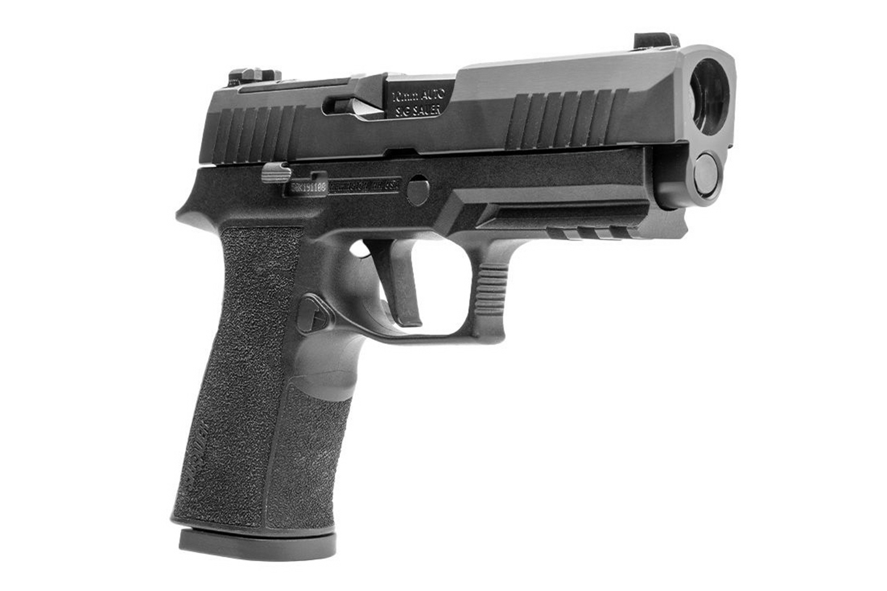 Schwarze Luftpistole mit strukturiertem Griff und taktischem Design, ideal für Schießbegeisterte.