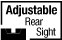 Symbol für verstellbare Kimme bei Waffen, mit Text "Adjustable Rear Sight" und einer stilisierten Visierdarstellung in Schwarz-Weiß.