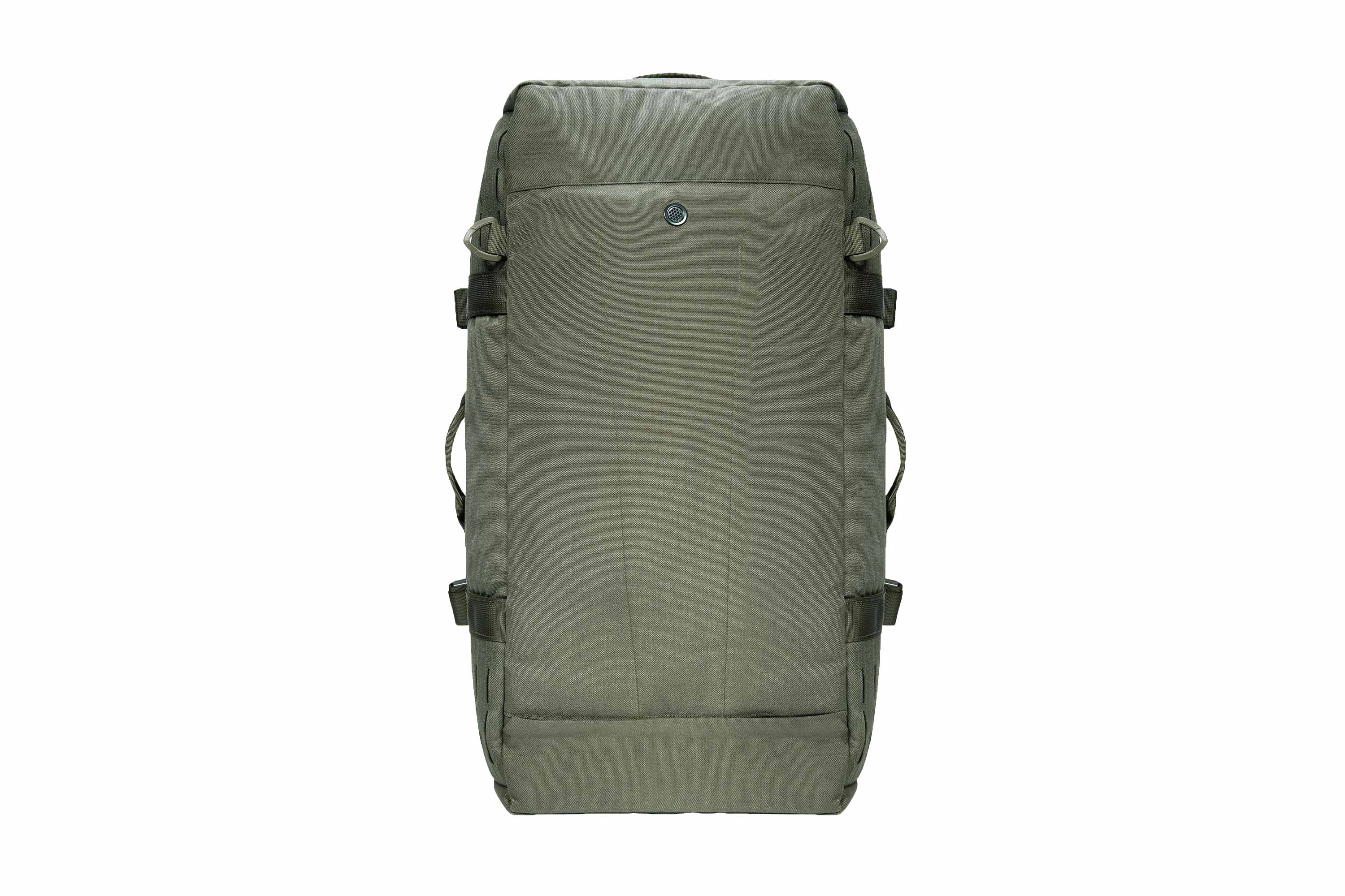 Olivgrüner Rucksack für taktische Ausrüstung mit minimalistischem Design, seitlichen Tragegriffen und robuster Stoffkonstruktion.